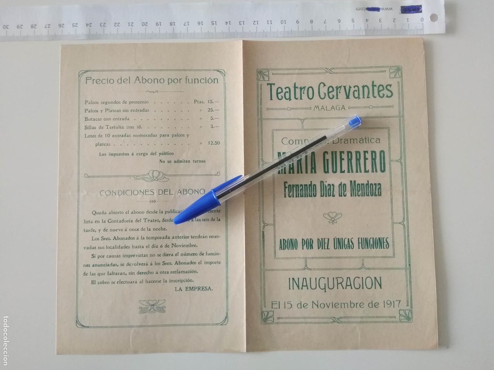 Coleccionismo de carteles: CARTEL TEATRO CERVANTES DE MALAGA 1917 COMPA&Ntilde;IA MARIA GUERRERO FERNANDO DIAZ DE MENDOZA