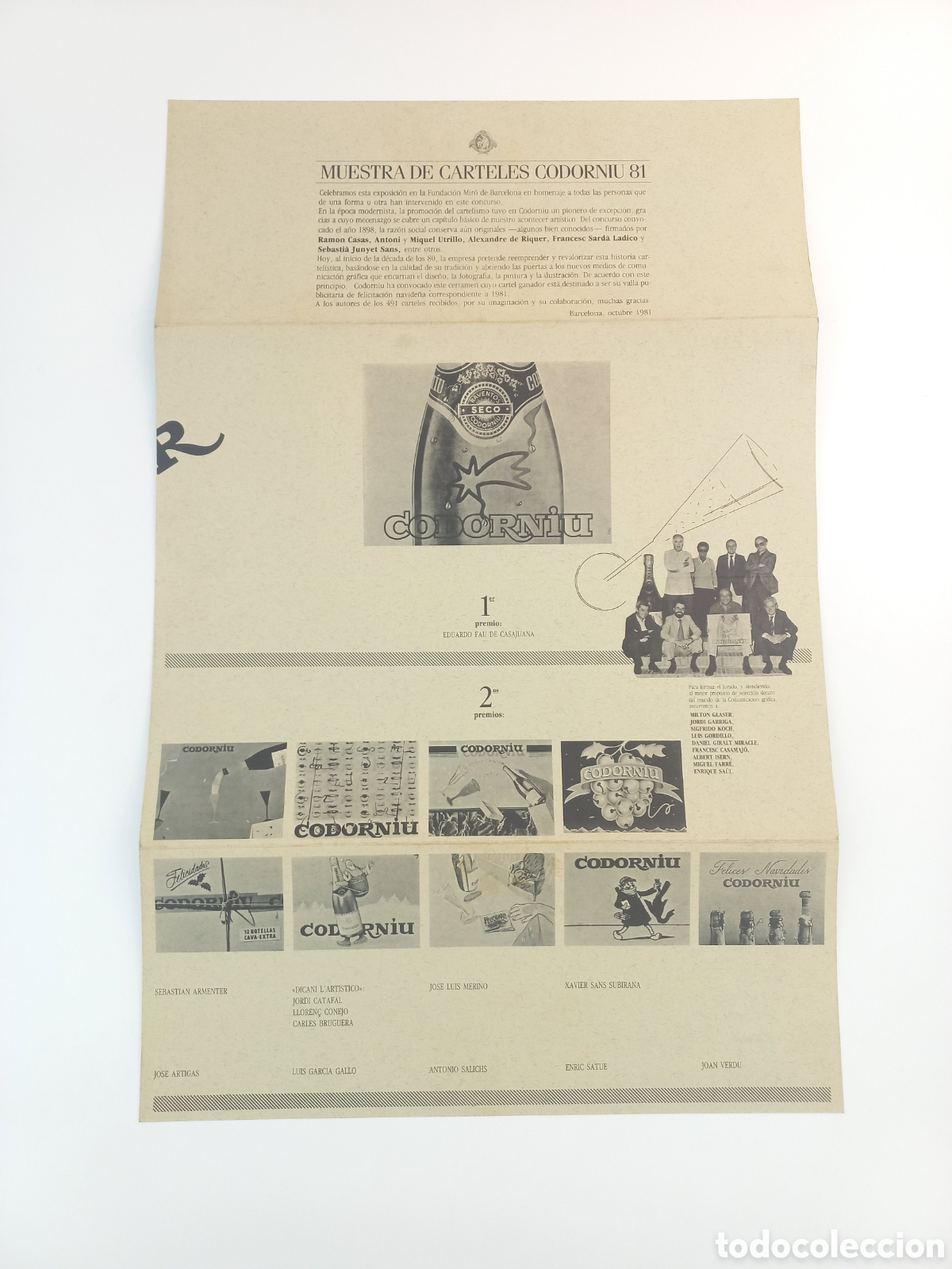 Coleccionismo de carteles: Cartel Publicidad Plegable Muestra de Carteles Codorniu 81. Fundaci&oacute;n Mir&oacute; Barcelona.