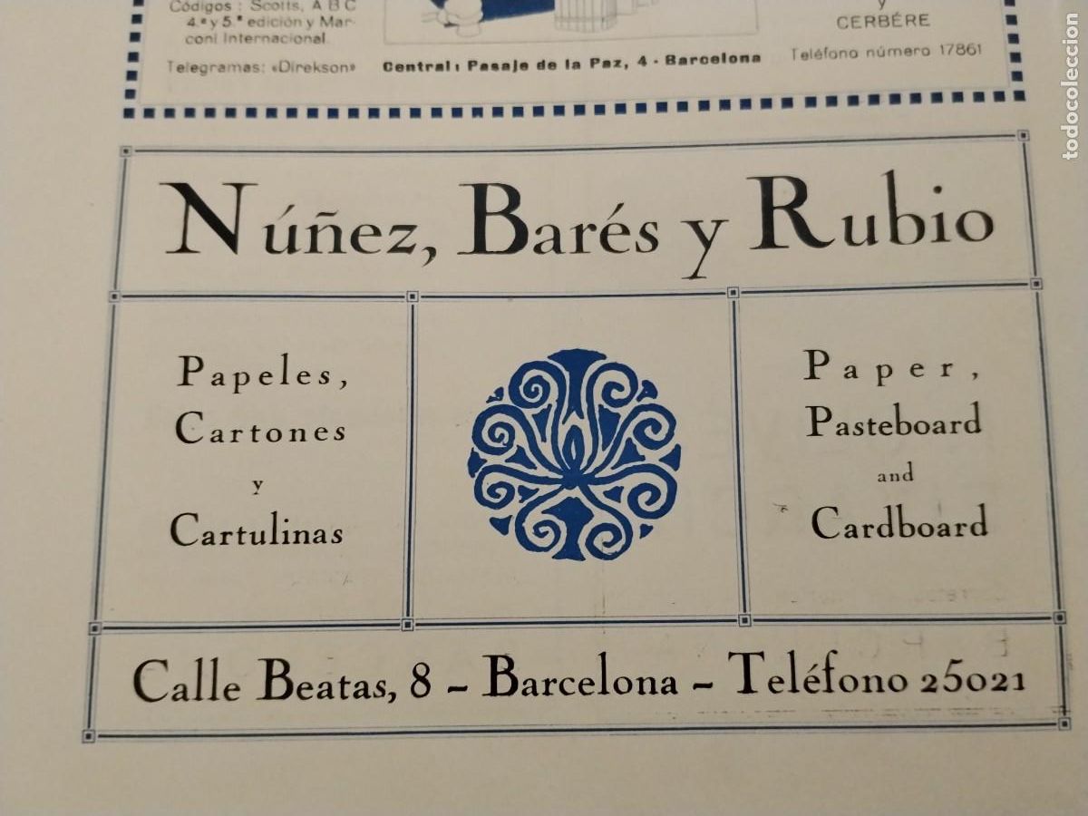 Coleccionismo de carteles: PAPELES CARTONES CARTULINAS NU&Ntilde;EZ BARES Y RUBIO BARCELONA HOJA A&Ntilde;O 1931-1932