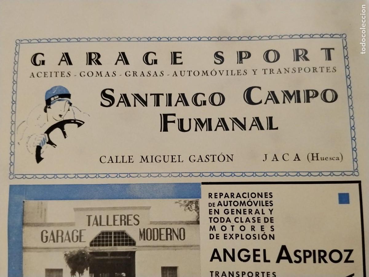 Coleccionismo de carteles: GARAGE SPORT SANTIAGO CAMPO FUMANAL / ANGEL ASPIROZ TALLER AUTOMOVIL JACA HOJA REVISTA A&Ntilde;O 1931-1932