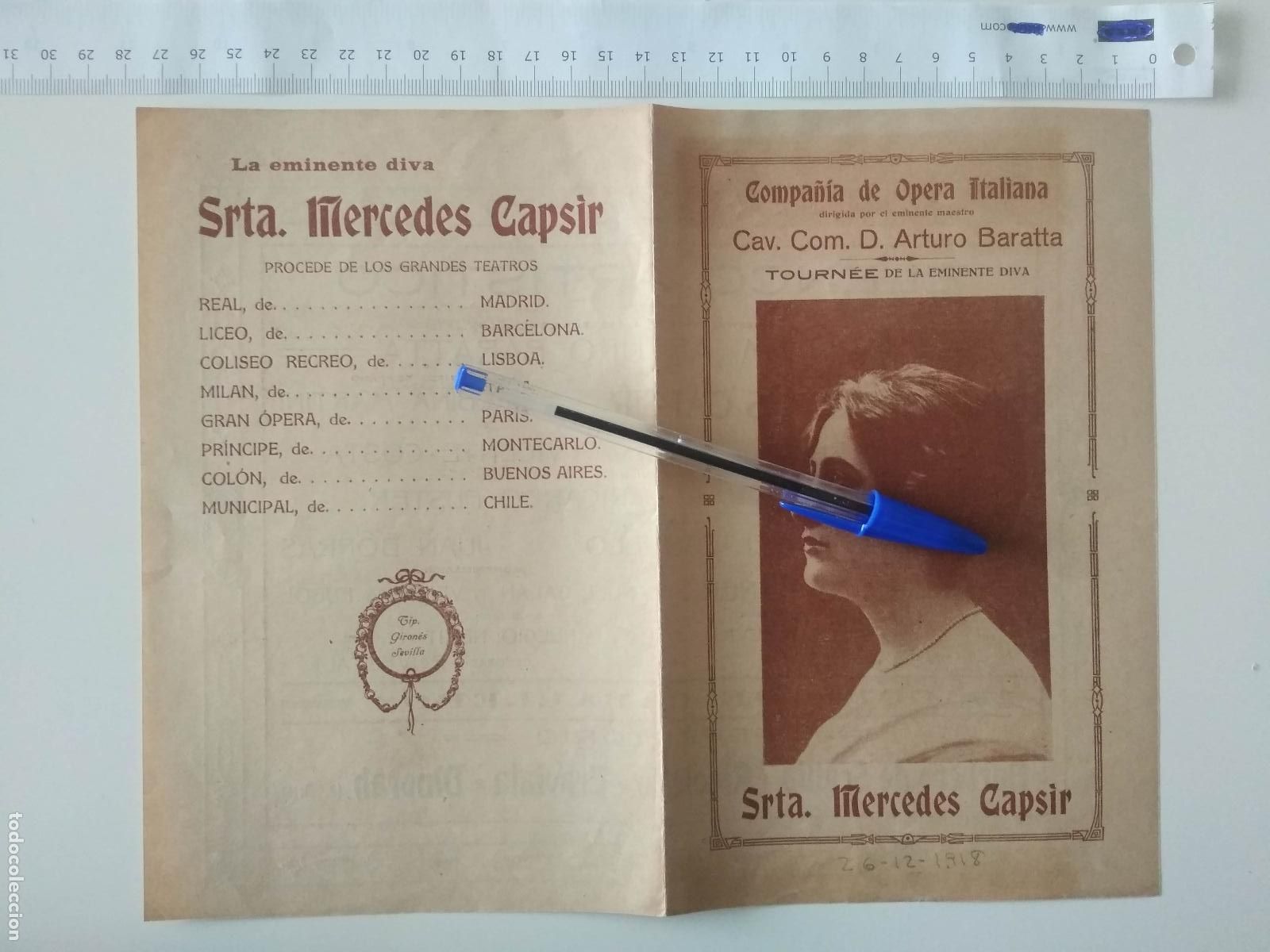 Coleccionismo de carteles: CARTEL TEATRO CERVANTES DE MALAGA 1918 COMPA&Ntilde;IA ARTURO BARATTA MERCEDES CAPSIR BALBINA MARTINI