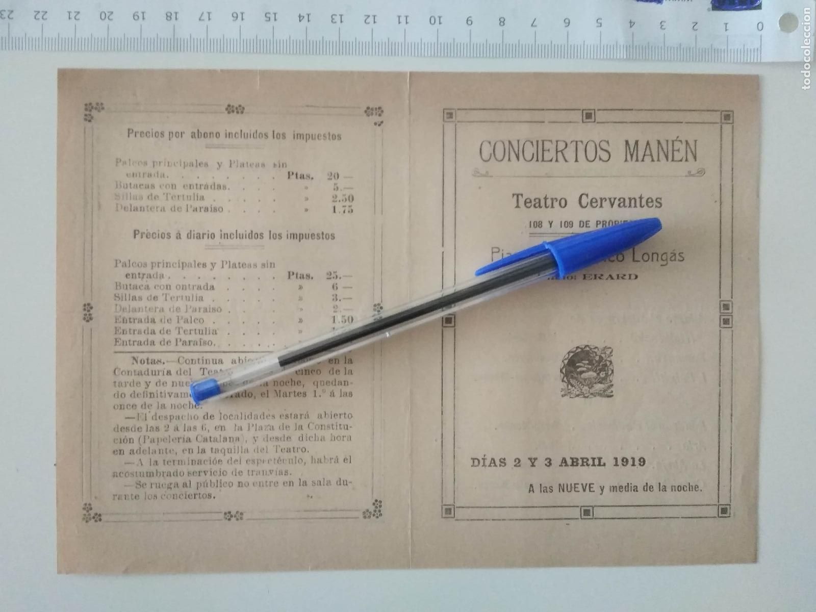 Coleccionismo de carteles: CARTEL TEATRO CERVANTES DE MALAGA 1919 CONCIERTOS MANEN PIANISTA FEDERICO LONGAS PIANO ERARD