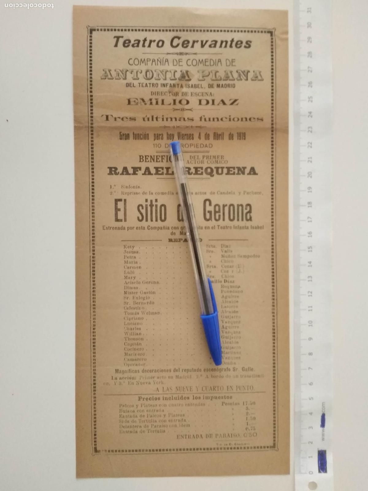 Coleccionismo de carteles: CARTEL TEATRO CERVANTES DE MALAGA 1919 COMPA&Ntilde;IA ANTONIA PLANA EMILIO DIAZ RAFAEL REQUENA