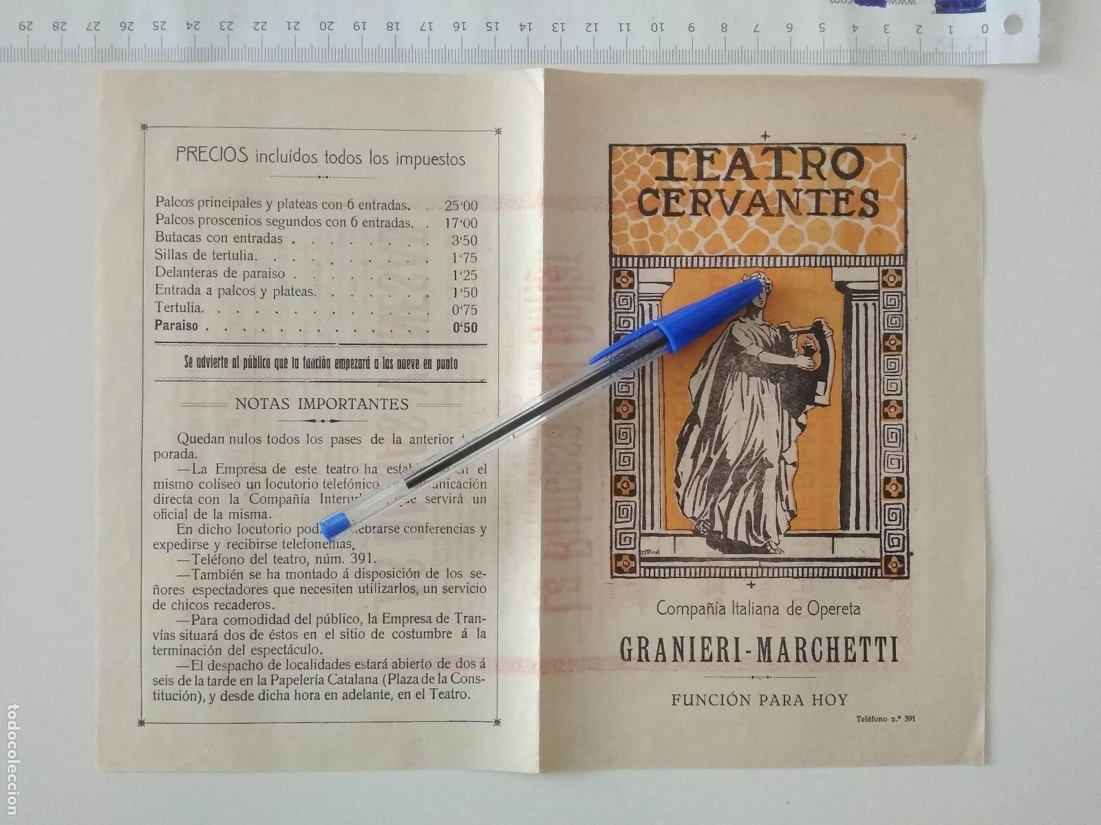 Coleccionismo de carteles: CARTEL TEATRO CERVANTES DE MALAGA 1919 COMPA&Ntilde;IA GRANIERI MARCHETTI ANITA PATRIZI LA PRINCESA DEL DOL
