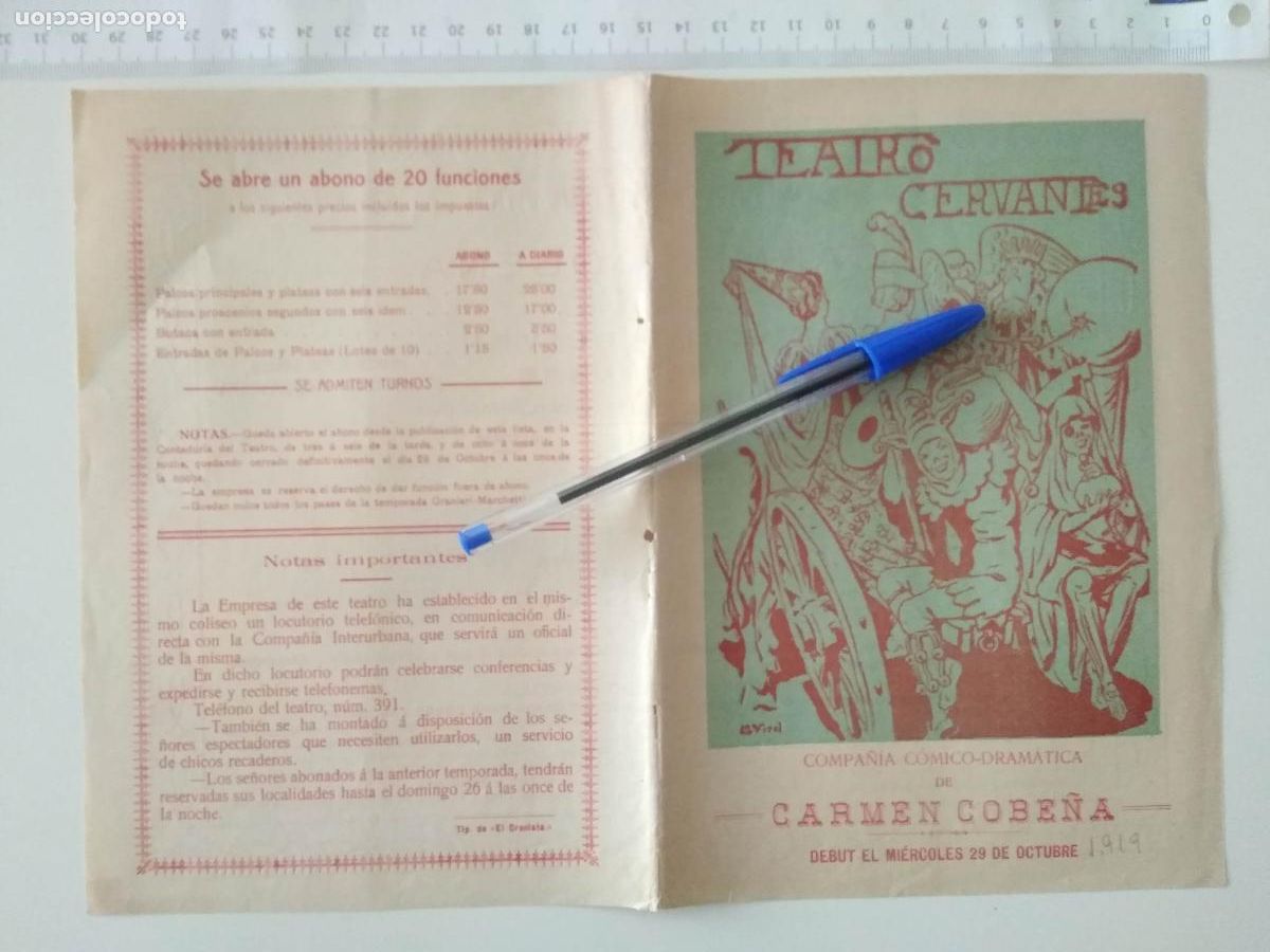Coleccionismo de carteles: CARTEL TEATRO CERVANTES DE MALAGA 1919 COMPA&Ntilde;IA CARMEN COBE&Ntilde;A FEDERICO OLIVER FRANCISCO BARRAYCOA