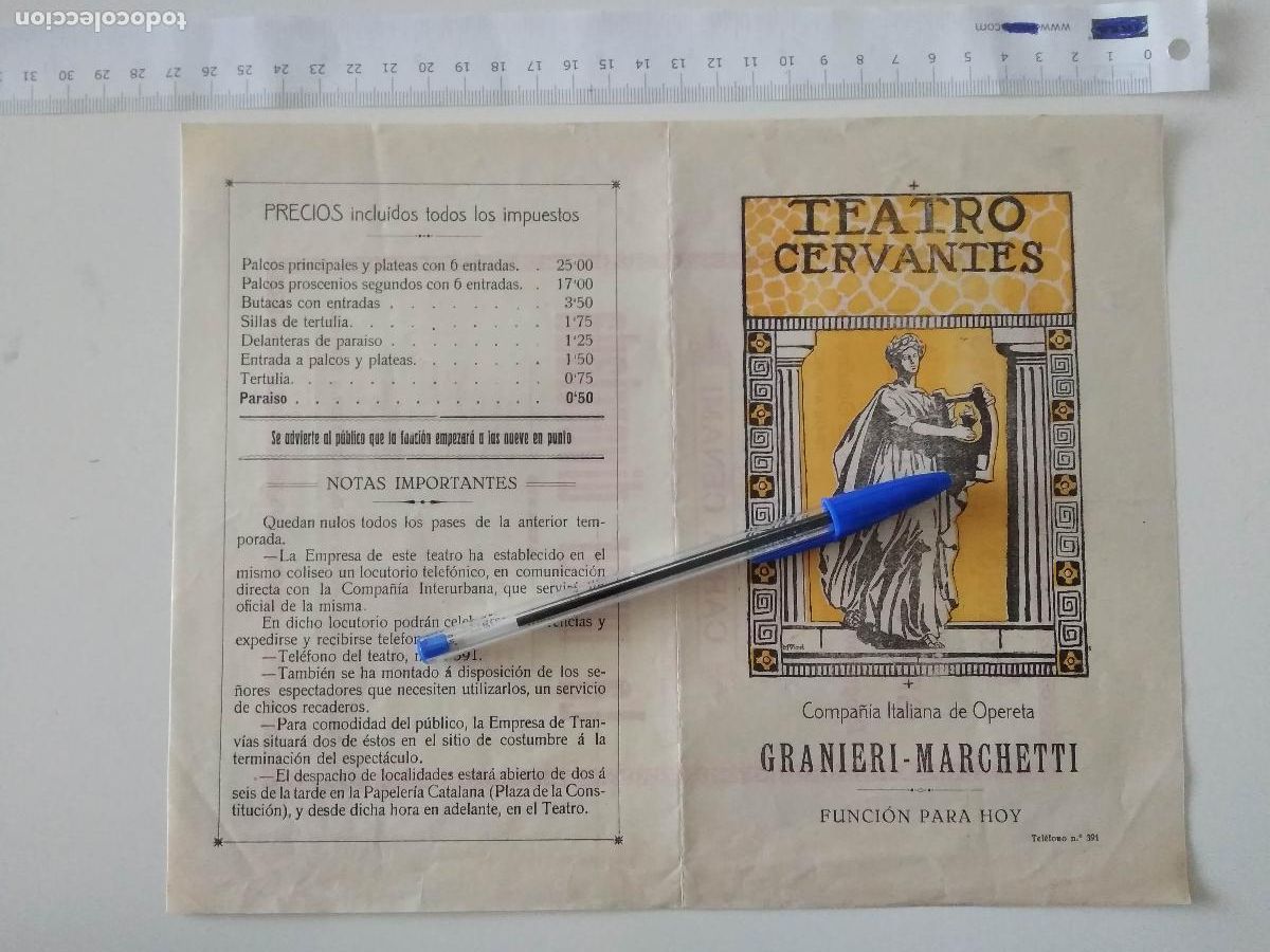 Coleccionismo de carteles: CARTEL TEATRO CERVANTES DE MALAGA 1919 COMPA&Ntilde;IA GRANIERI MARCHETTI OPERETA ITALIANA