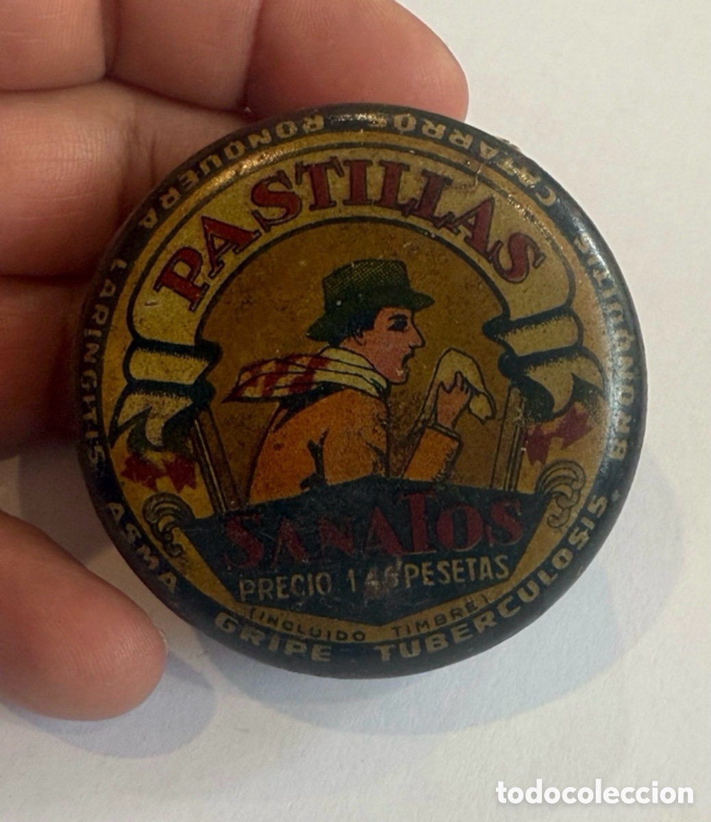 Coleccionismo de carteles: ANTIGUA CAJA DE PASTILLAS SANATOS PARA TOS, ASMA...CON PASTILLAS SIN ABRIR. PRECINTADA.