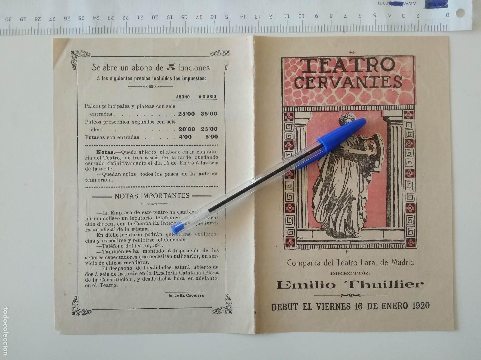 Coleccionismo de carteles: CARTEL TEATRO CERVANTES DE MALAGA 1920 COMPA&Ntilde;IA DEL TEATRO LARA DE MADRID EMILIO THUILLIER
