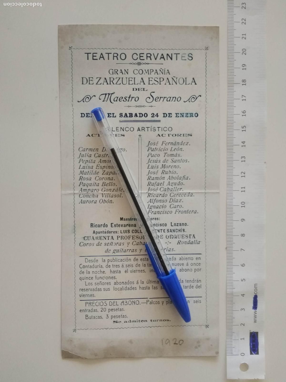 Coleccionismo de carteles: CARTEL TEATRO CERVANTES DE MALAGA 1920 COMPA&Ntilde;IA DEL MAESTRO SERRANO CARMEN DOMINGO JOSE FERNANDEZ