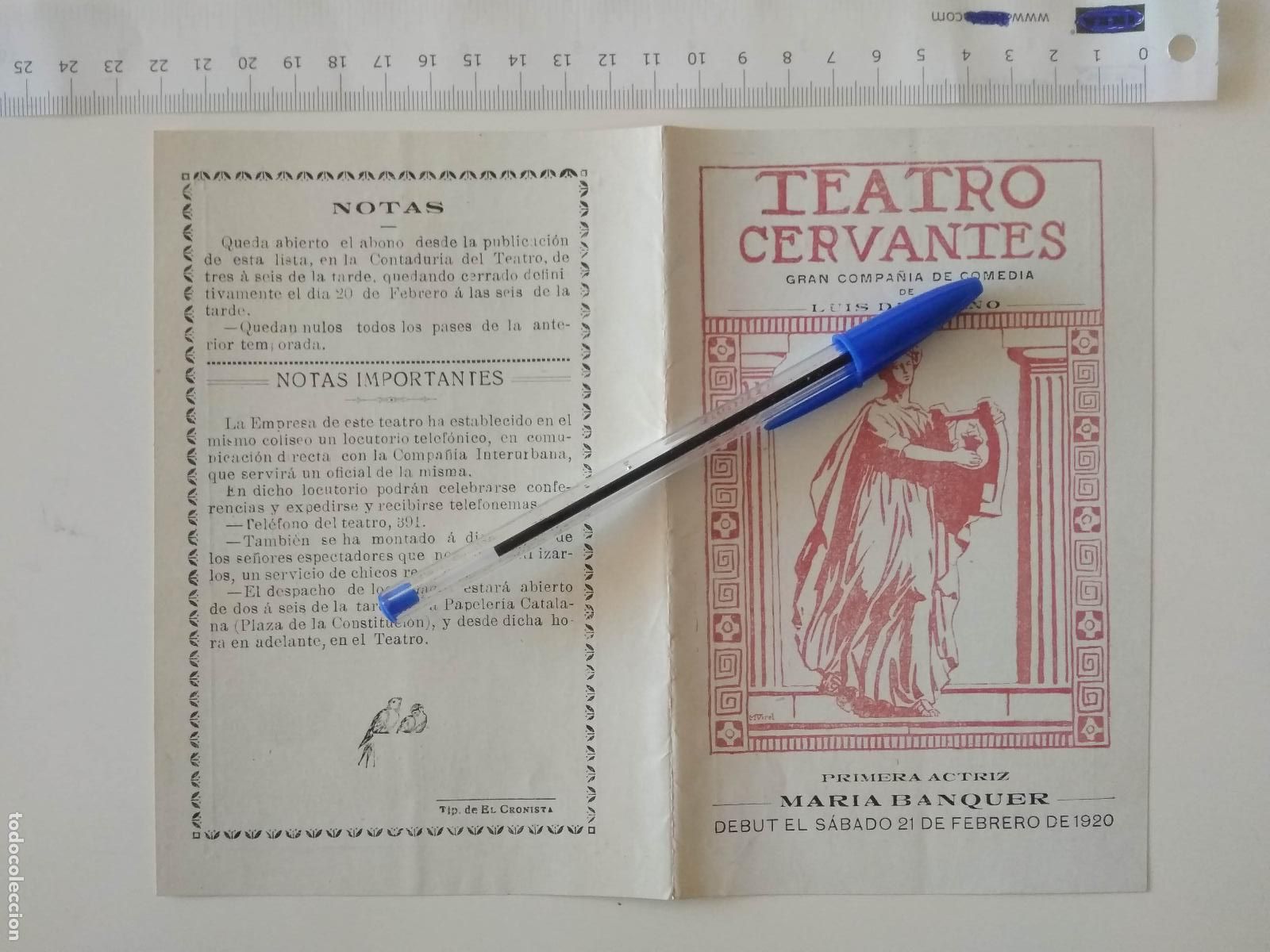 Coleccionismo de carteles: CARTEL TEATRO CERVANTES DE MALAGA 1920 COMPA&Ntilde;IA LUIS DE LLANO MARIA BANQUER LISTA DE LA COMPA&Ntilde;IA