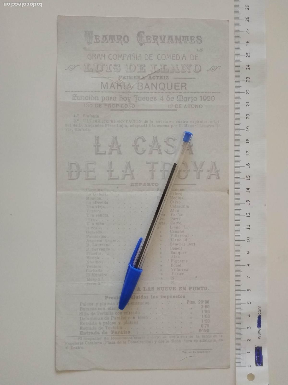 Coleccionismo de carteles: CARTEL TEATRO CERVANTES DE MALAGA 1920 COMPA&Ntilde;IA LUIS DE LLANO MARIA BANQUER LA CASA DE LA TROYA