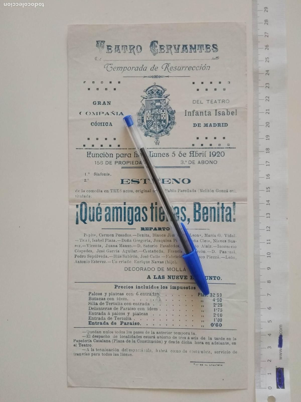 Coleccionismo de carteles: CARTEL TEATRO CERVANTES DE MALAGA 1920 COMPA&Ntilde;IA COMICA DEL TEATRO INFANTA ISABEL DE MADRID