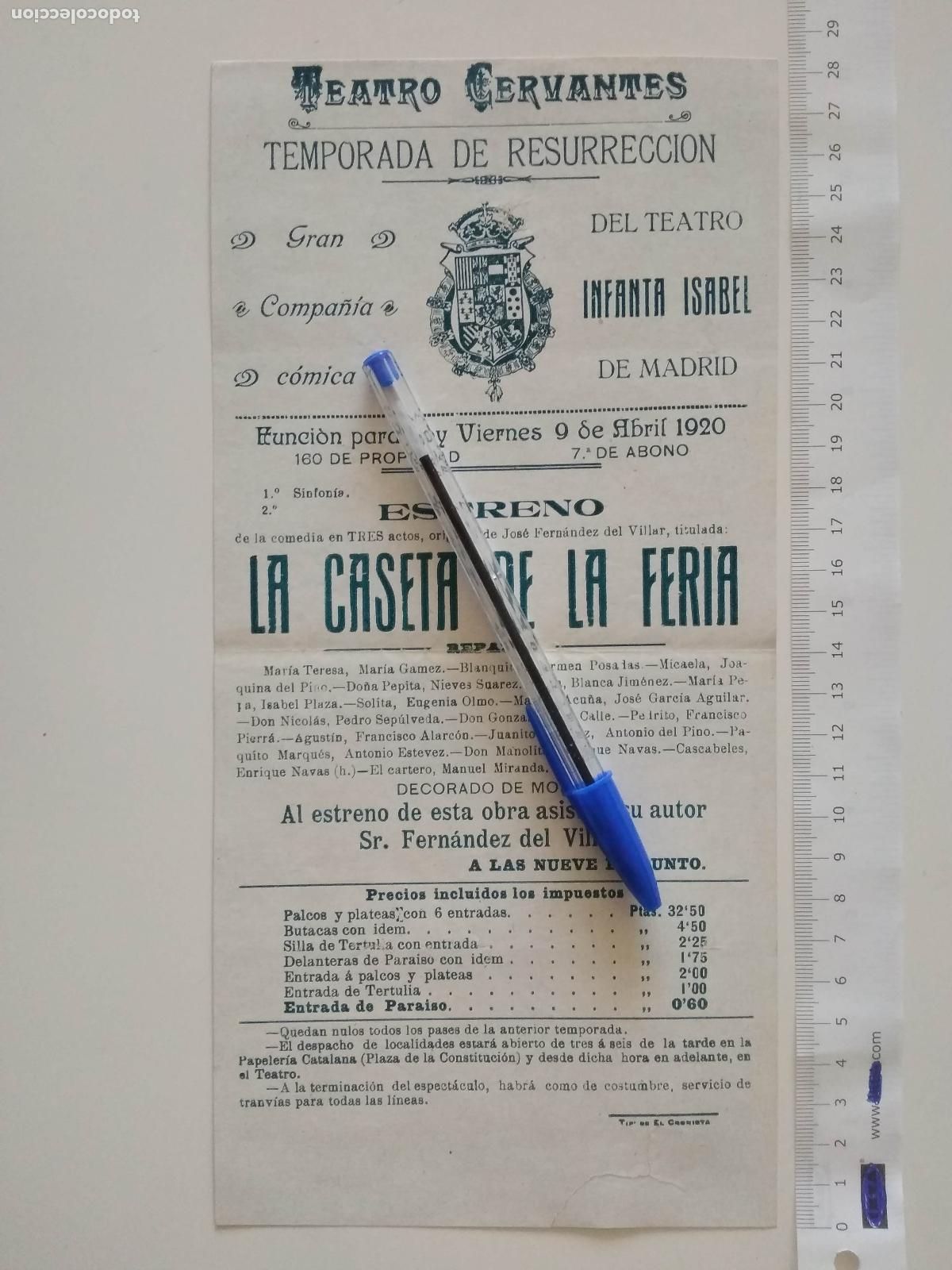 Coleccionismo de carteles: CARTEL TEATRO CERVANTES DE MALAGA 1920 COMPA&Ntilde;IA COMICA DEL TEATRO INFANTA ISABEL MADRID CASETA FERIA