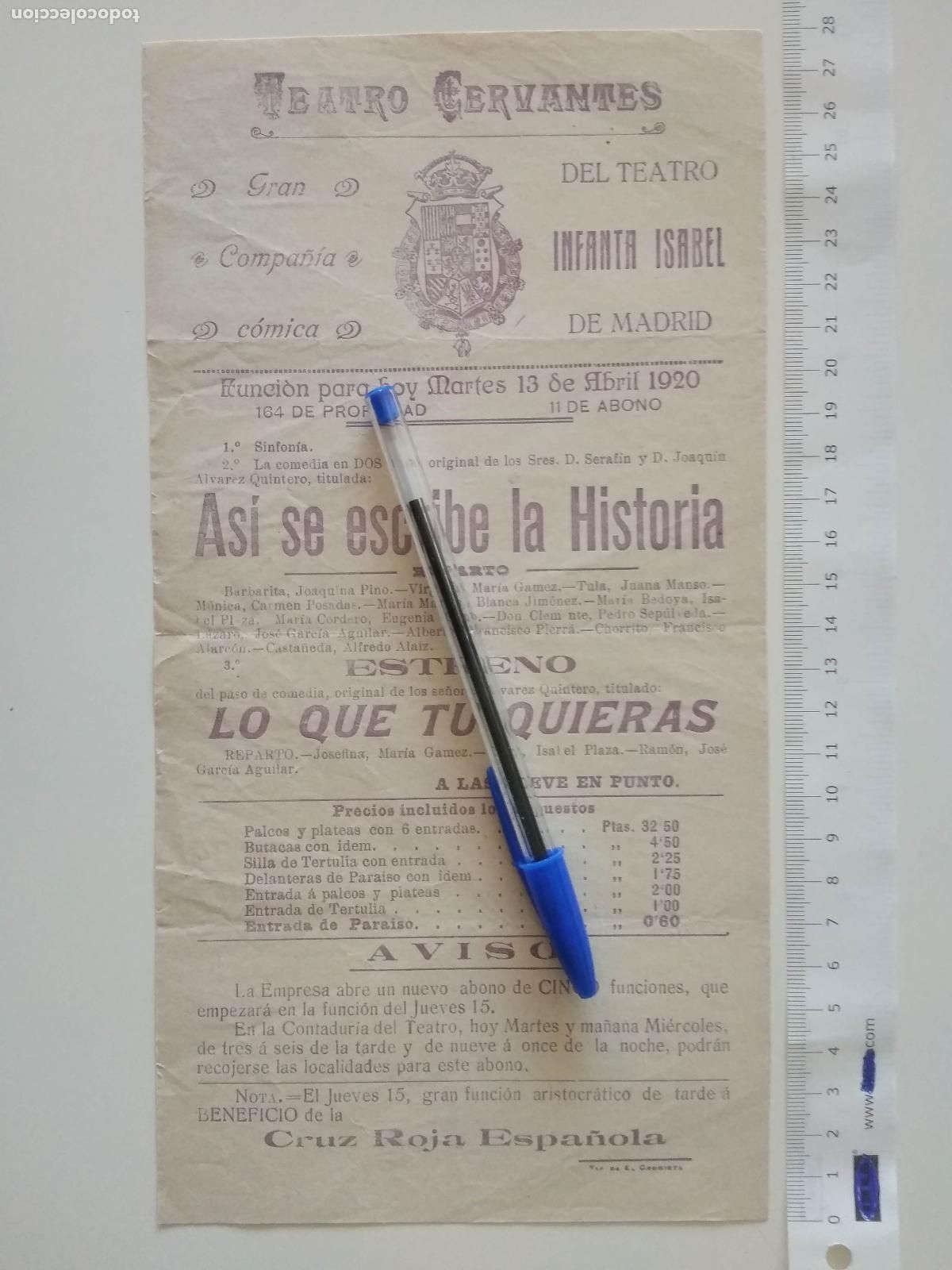 Coleccionismo de carteles: CARTEL TEATRO CERVANTES DE MALAGA 1920 COMPA&Ntilde;IA COMICA DEL TEATRO INFANTA ISABEL MADRID