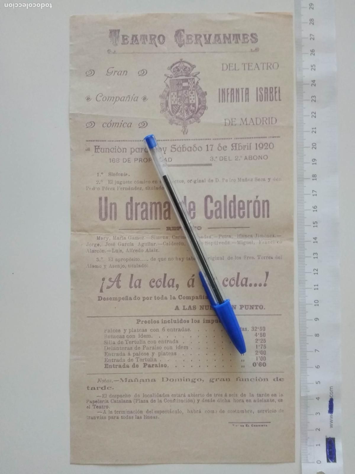 Coleccionismo de carteles: CARTEL TEATRO CERVANTES DE MALAGA 1920 COMPA&Ntilde;IA COMICA DEL TEATRO INFANTA ISABEL MADRID