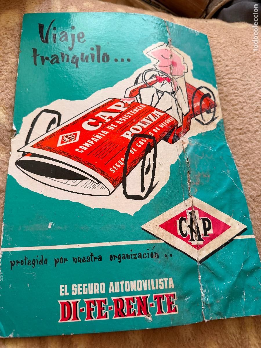 Coleccionismo de carteles: Cartel de cart&oacute;n seguro automovilista cap