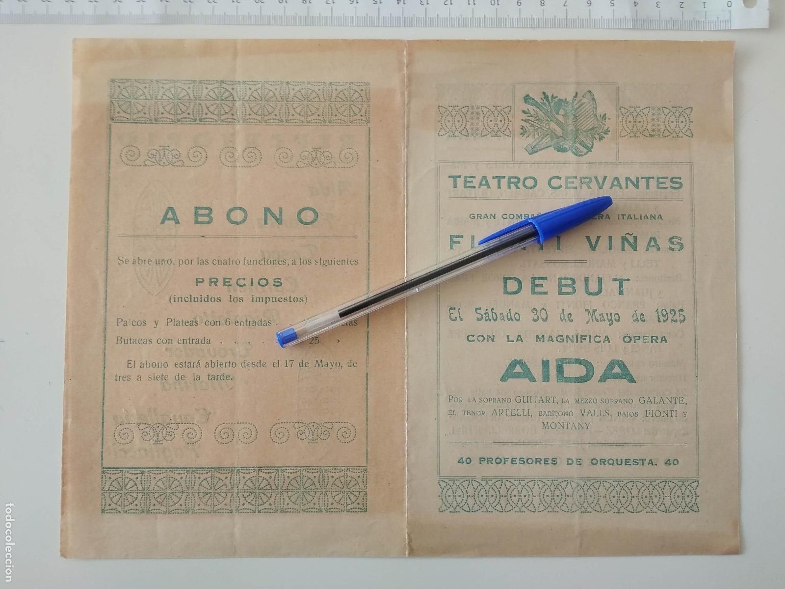 Coleccionismo de carteles: CARTEL TEATRO CERVANTES DE MALAGA 1925 COMPA&Ntilde;IA OPERA ITALIANA FIONTI VI&Ntilde;AS AIDA JOAQUIN VEHILS
