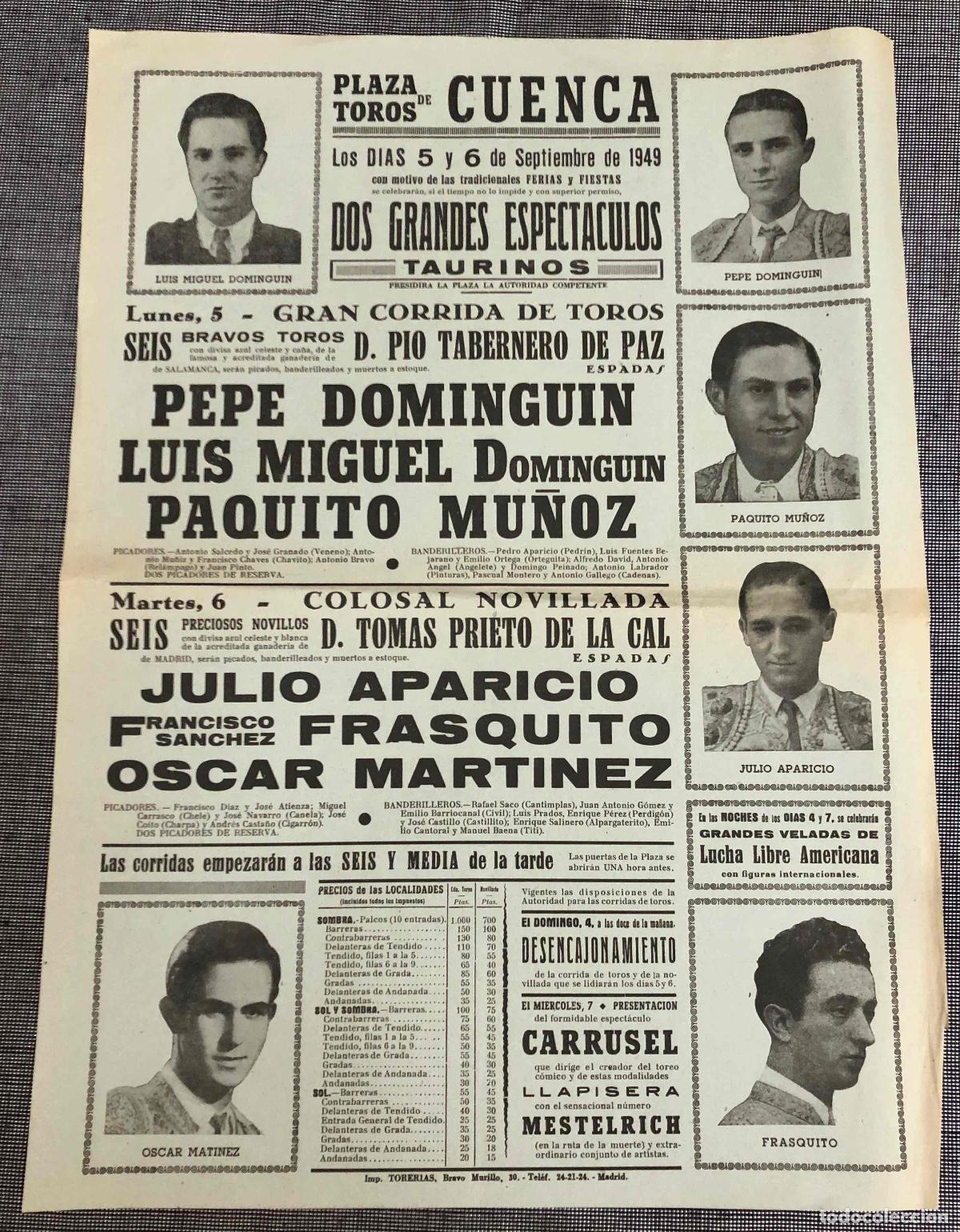 Coleccionismo de carteles: CARTEL PLAZA DE TOROS DE CUENCA. 5 Y 6 DE SEPTIEMBRE DE 1949