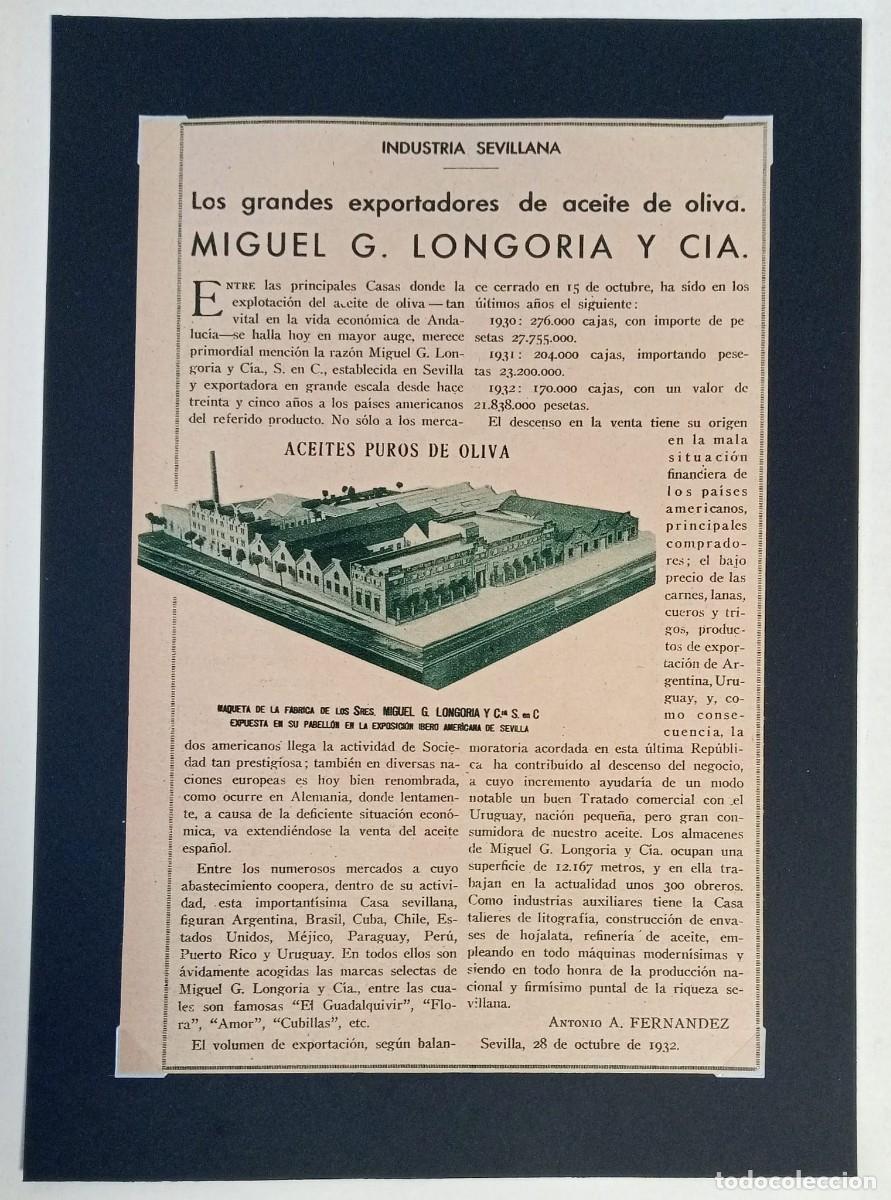 Coleccionismo de carteles: SEVILLA, 1932 - MIGUEL G. LONGORIA - ACEITES DE OLIVA - BLANCO Y NEGRO / ORIGINAL 21,5 x 14,5 Cm.