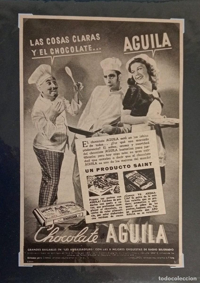 Coleccionismo de carteles: ARGENTINA, 1940 - CHOCOLATE AGUILA - PUBLICIDAD ORIGINAL, PARA T&Iacute; 20 x 13 Cm.