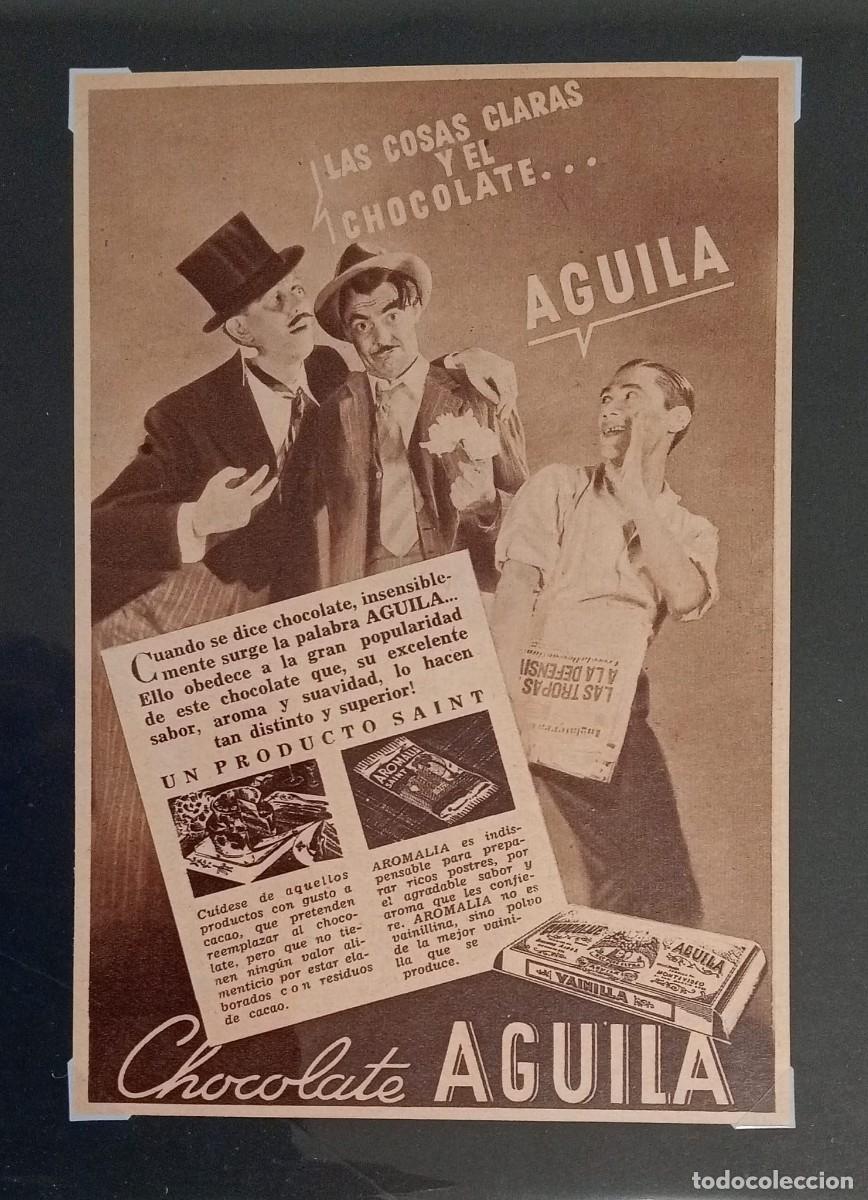 Coleccionismo de carteles: ARGENTINA, 1940 - CHOCOLATE AGUILA - PUBLICIDAD ORIGINAL, PARA T&Iacute; 20 x 13 Cm.