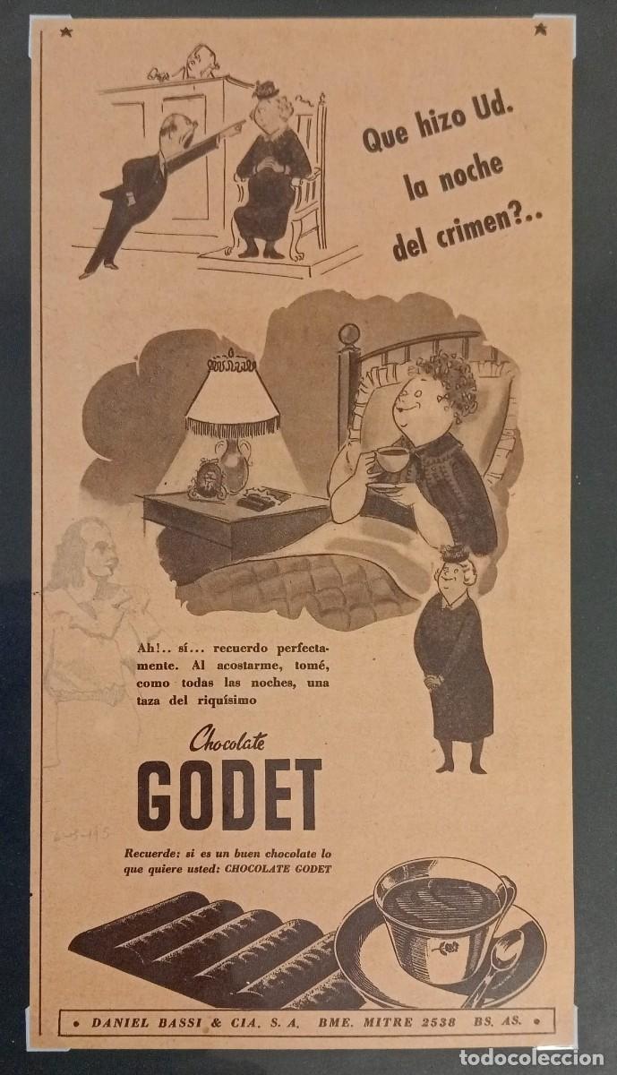 Coleccionismo de carteles: ARGENTINA, 1946 - CHOCOLATE GODET - PUBLICIDAD ORIGINAL, PARA T&Iacute; 27 x 14 Cm.