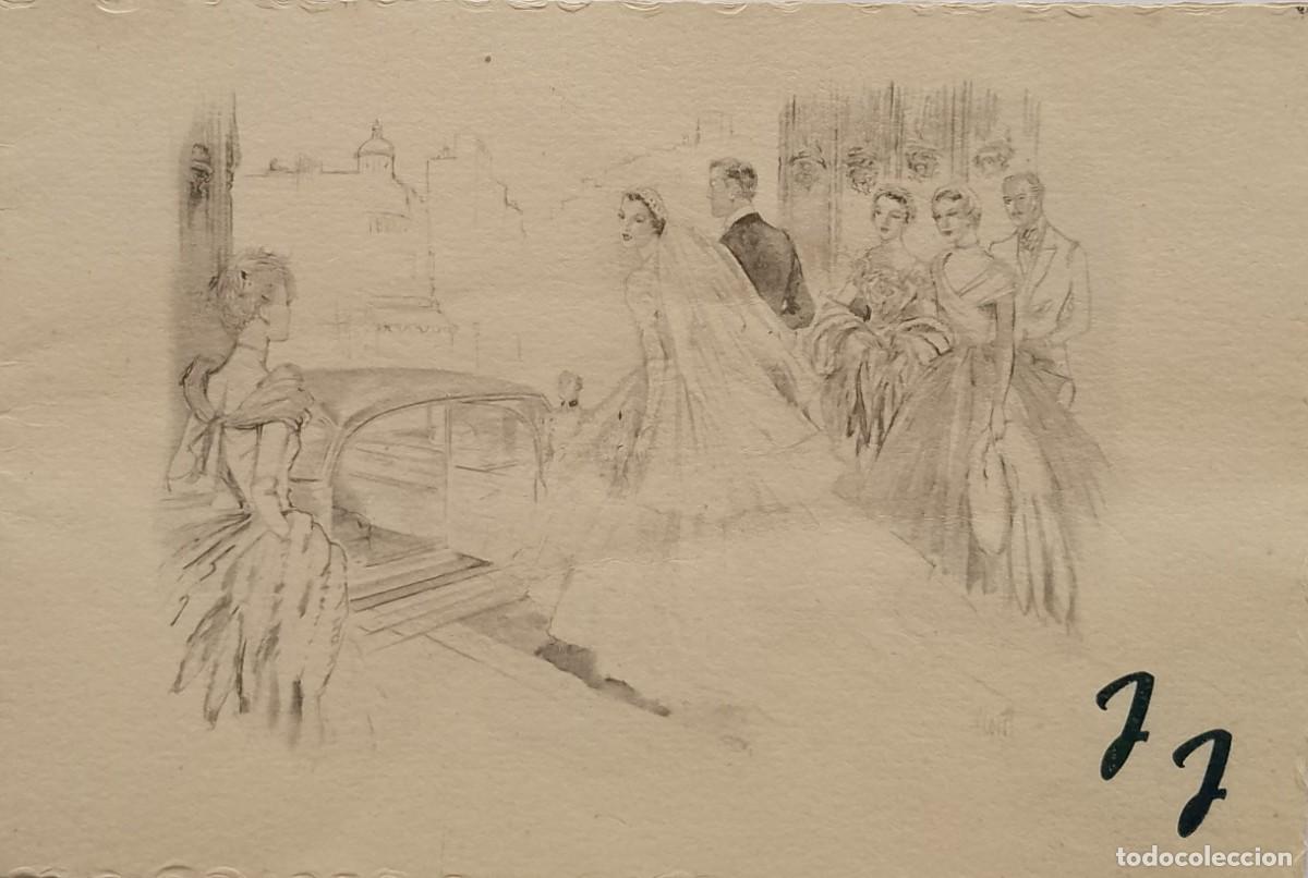 Coleccionismo de carteles: TARJETA DE BODA DE 1959 PINTADA A MANO CON LAPIZ
