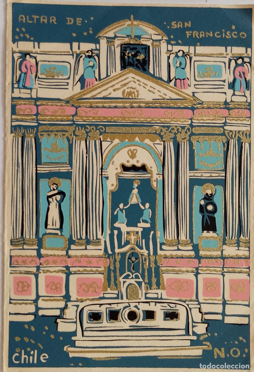 Coleccionismo de carteles: TARJETA CON PINTURA DEL ALTAR DE LA IGLESIA DE SAN FRANCISCO EN CHILE