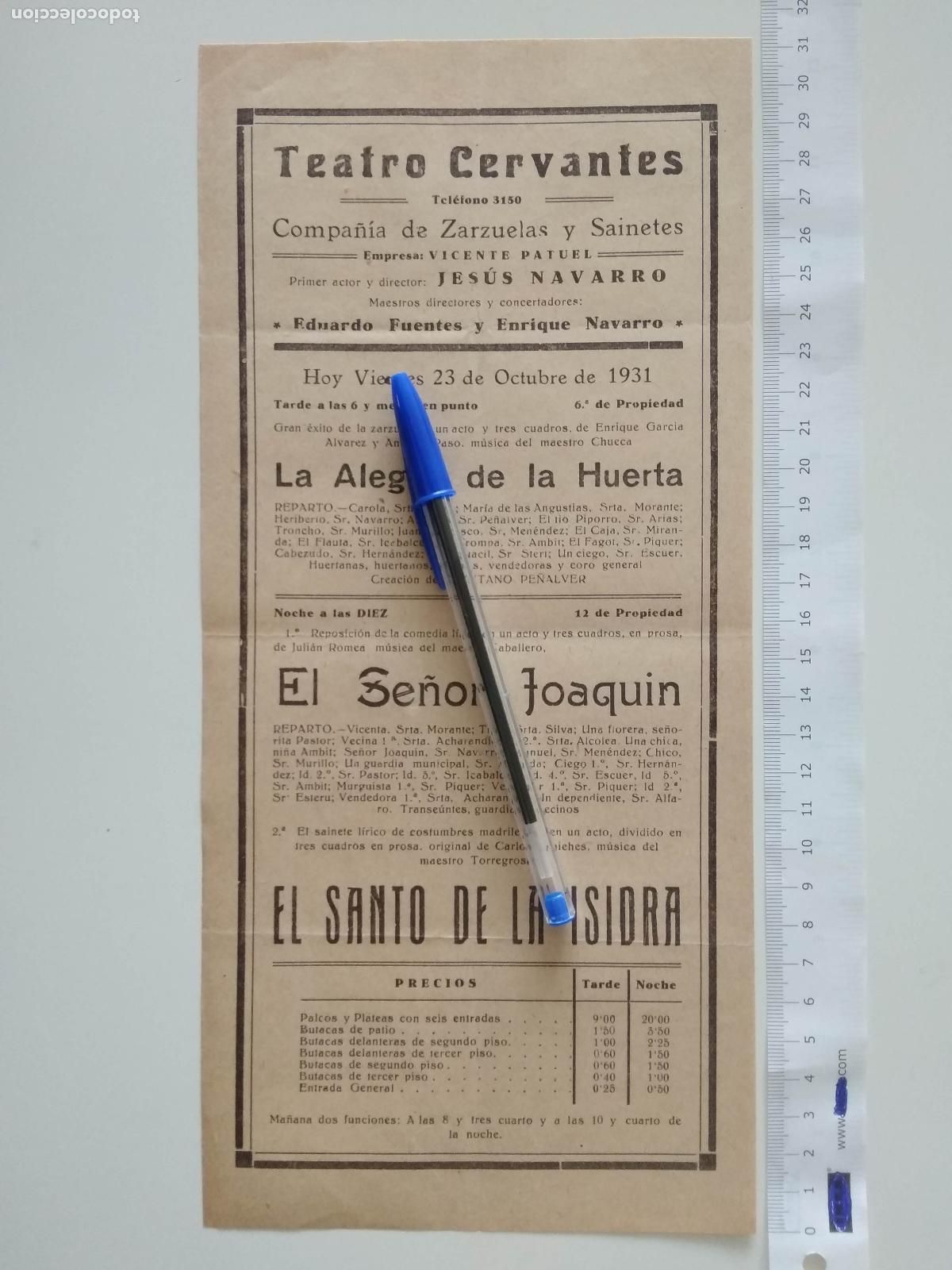 Coleccionismo de carteles: CARTEL TEATRO CERVANTES DE MALAGA 1931 COMPA&Ntilde;IA VICENTE PATUEL JESUS NAVARRO EL SE&Ntilde;OR JOAQUIN