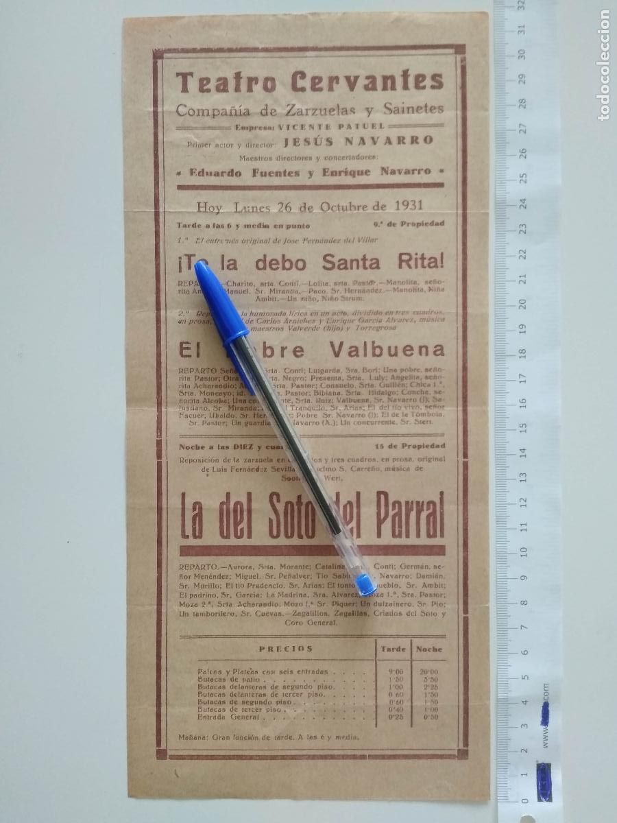 Coleccionismo de carteles: CARTEL TEATRO CERVANTES DE MALAGA 1931 COMPA&Ntilde;IA VICENTE PATUEL JESUS NAVARRO LA DEL SOTO DEL PARRAL