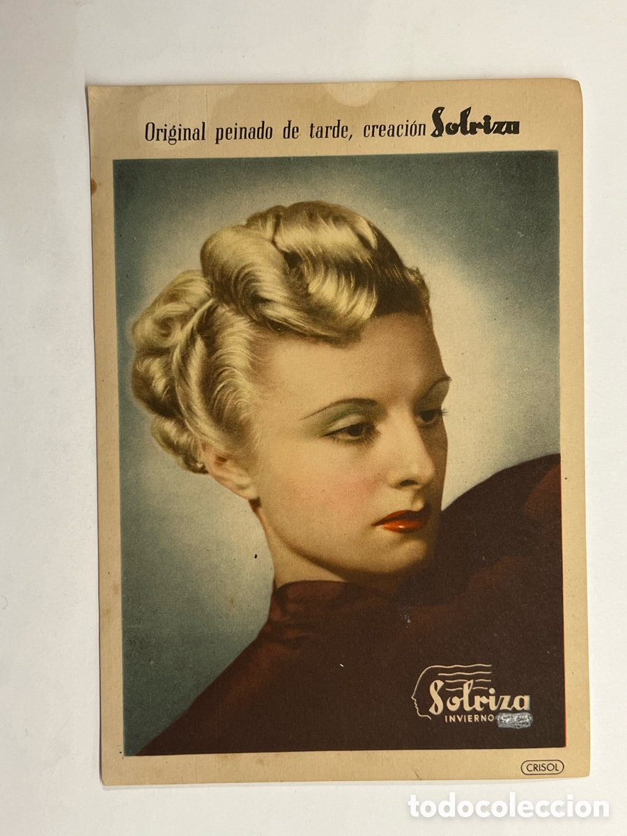 Coleccionismo de carteles: PELUQUER&Iacute;A&hellip; SOBRIZA, Invierno.., Original peinado de tarde, creaci&oacute;n Sobriza (h.1950?)
