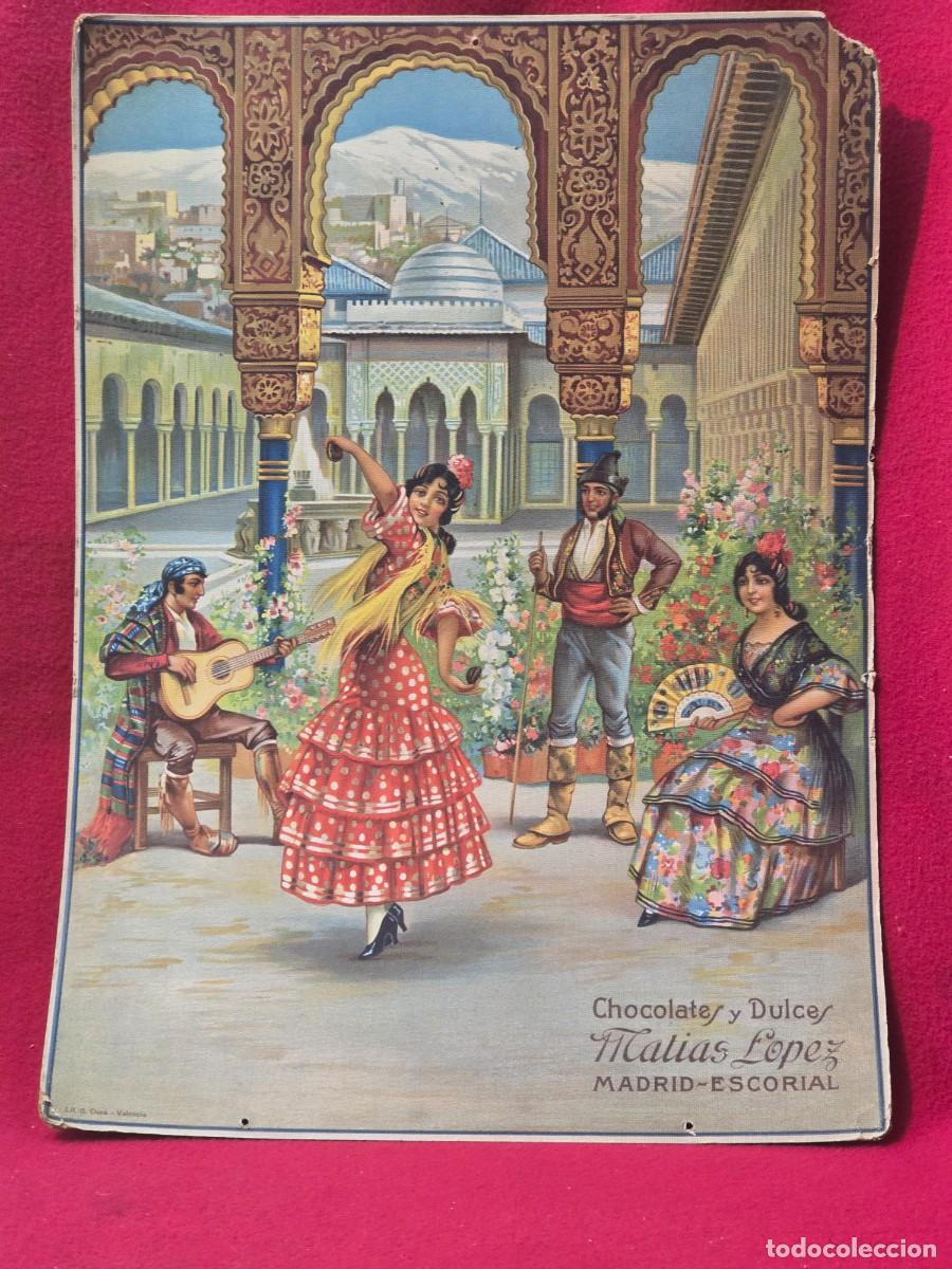 Coleccionismo de carteles: ANTIGUO CARTEL DE CARTON CHOCOLATES Y DULCES MATIAS LOPEZ .MADRID-ESCORIAL.