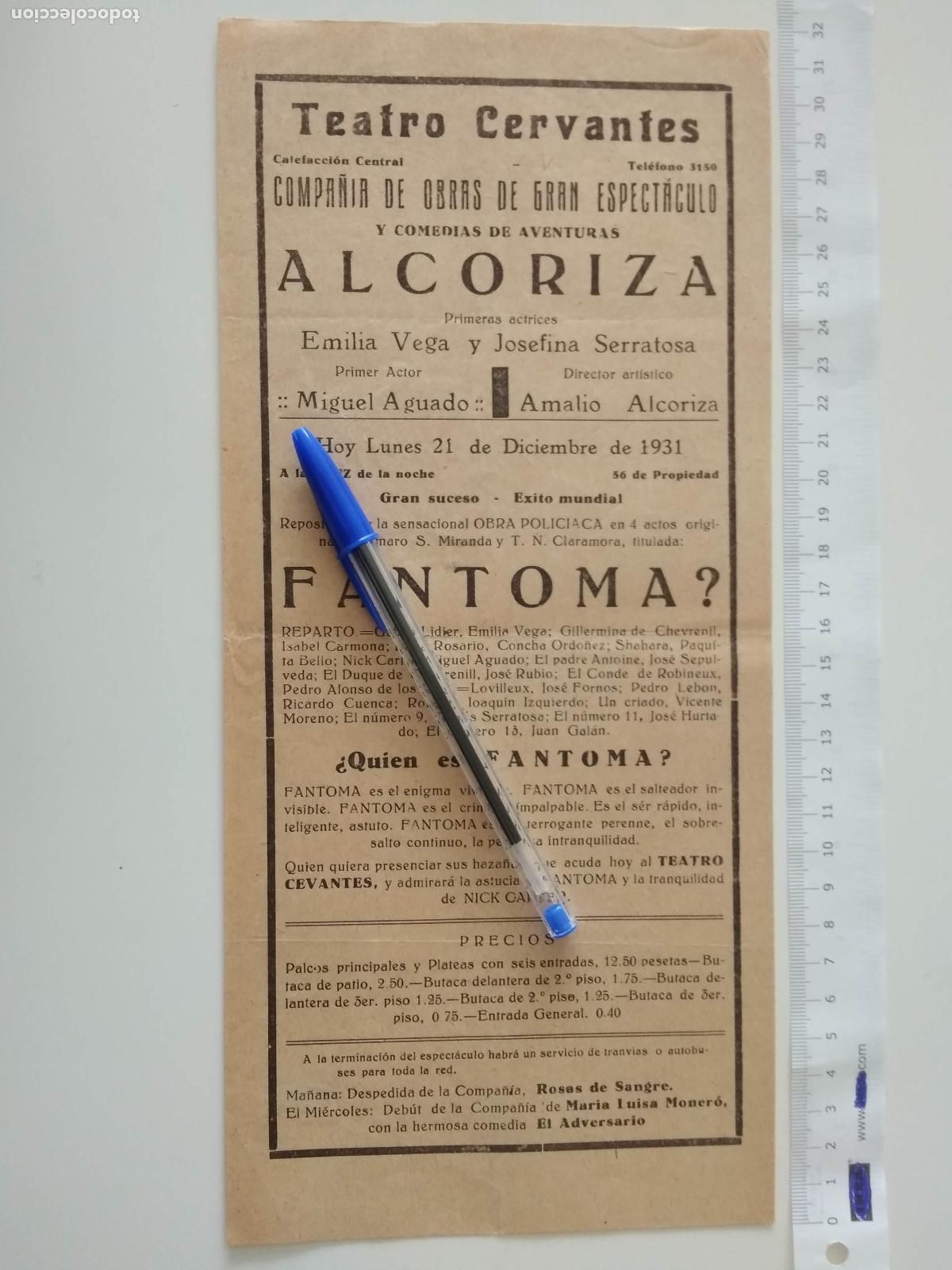 Coleccionismo de carteles: CARTEL TEATRO CERVANTES DE MALAGA 1931 COMPA&Ntilde;IA AMALIO ALCORIZA MIGUEL AGUADO EMILIA VEGA FANTOMA