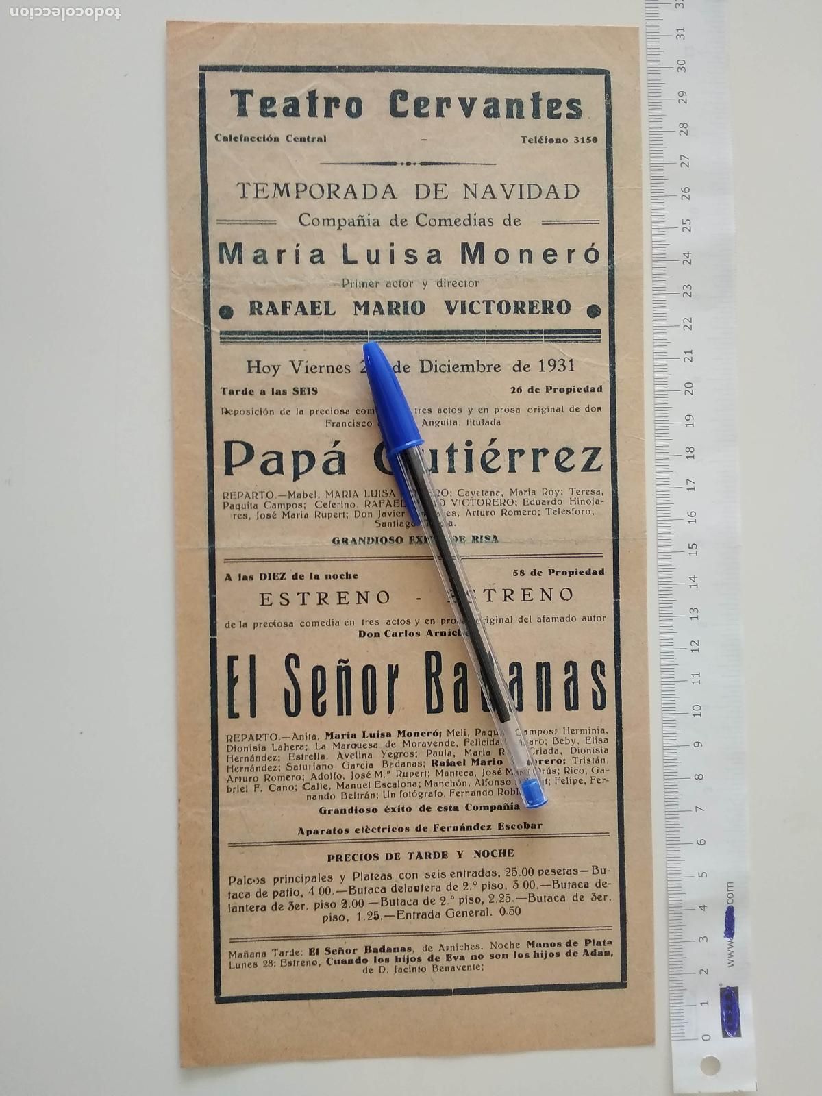 Coleccionismo de carteles: CARTEL TEATRO CERVANTES DE MALAGA 1931 COMPA&Ntilde;IA MARIA LUISA MONERO RAFAEL MARIO VICTORERO DARLAY