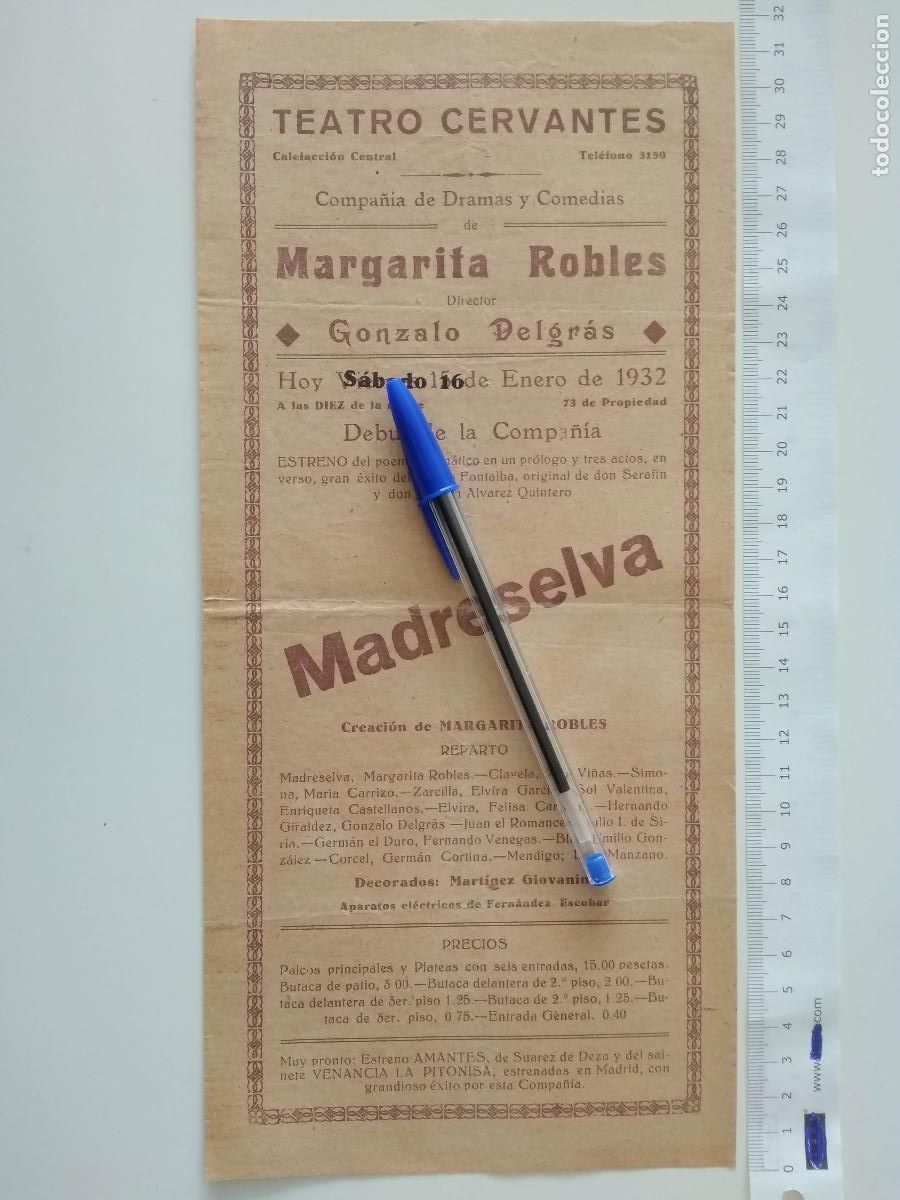 Coleccionismo de carteles: CARTEL TEATRO CERVANTES DE MALAGA 1932 COMPA&Ntilde;IA MARGARITA ROBLES GONZALO DELGRAS MADRESELVA