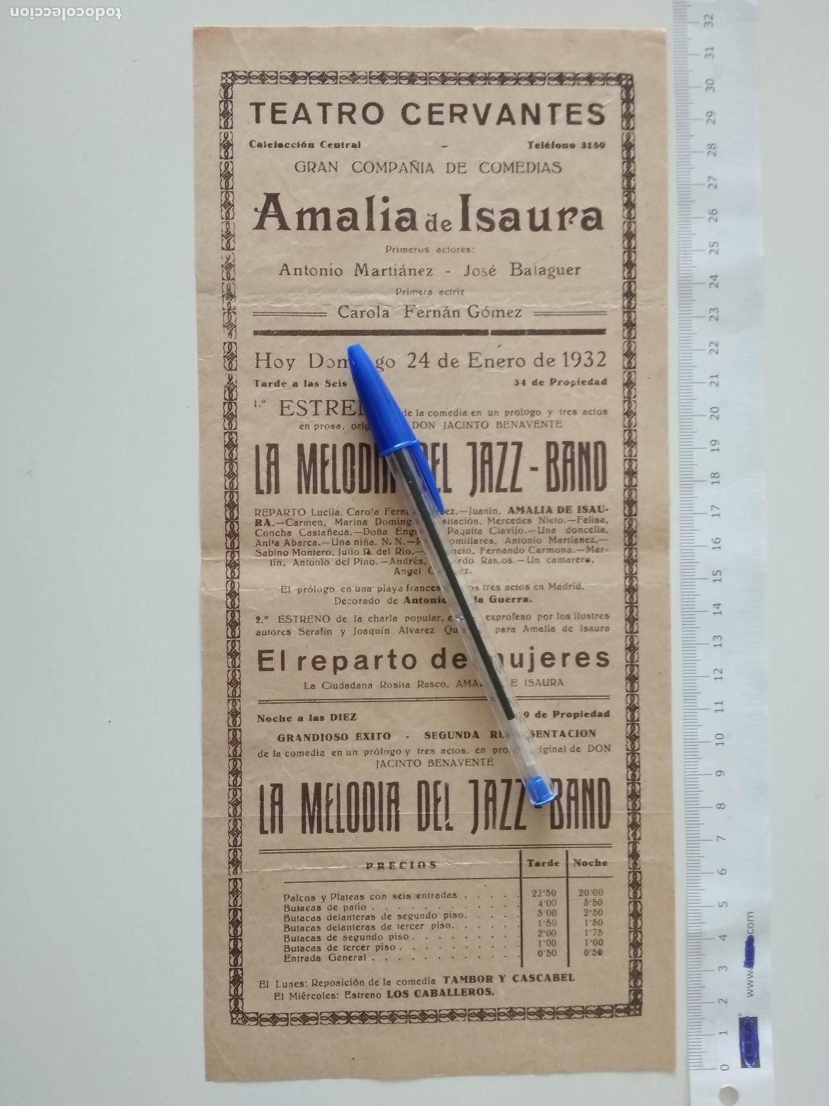 Coleccionismo de carteles: CARTEL TEATRO CERVANTES DE MALAGA 1932 COMPA&Ntilde;IA AMALIA ISAURA CAROLA FERNAN GOMEZ JOSE BALAGUER