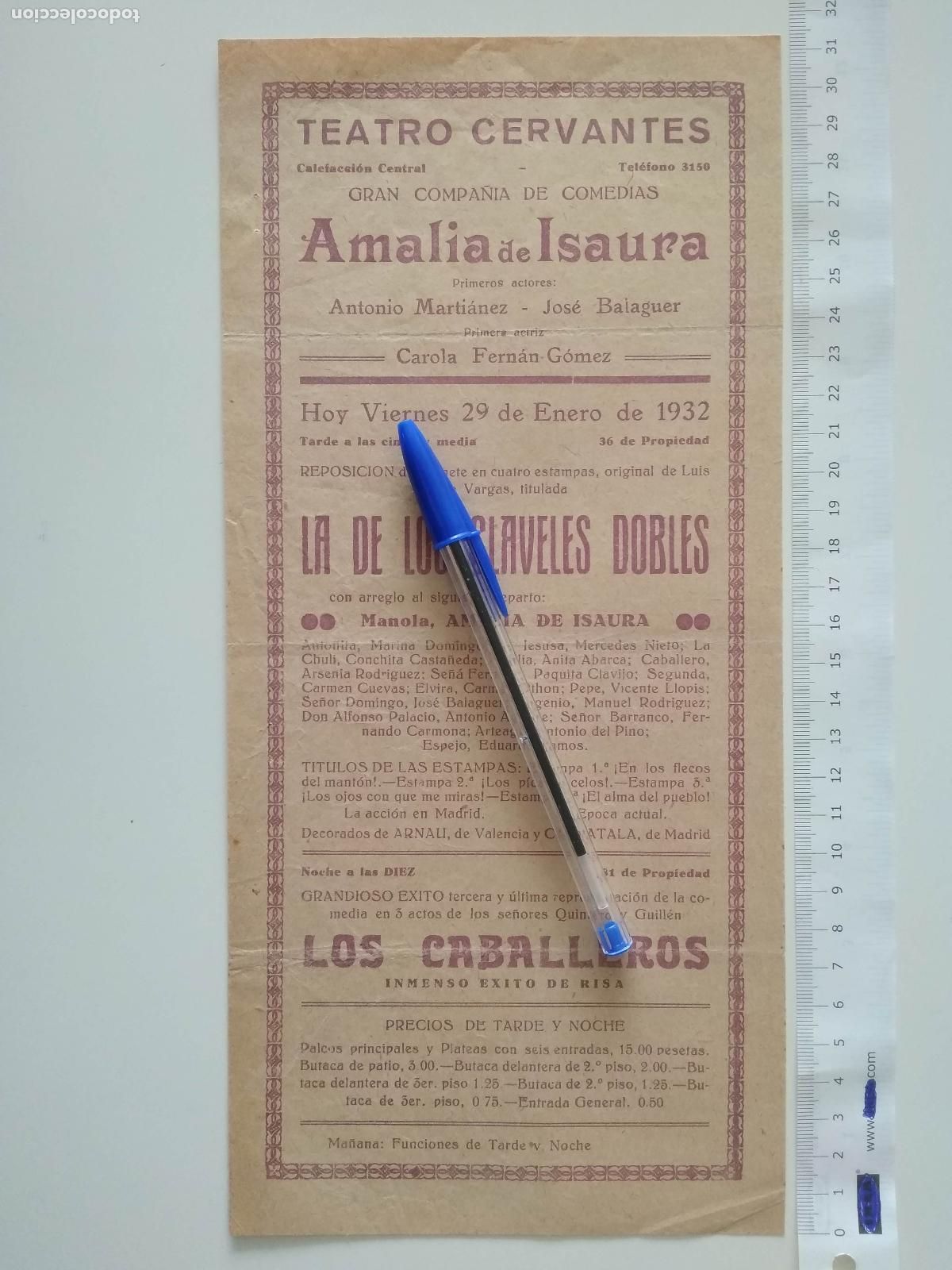 Coleccionismo de carteles: CARTEL TEATRO CERVANTES DE MALAGA 1932 COMPA&Ntilde;IA AMALIA ISAURA CAROLA FERNAN GOMEZ JOSE BALAGUER