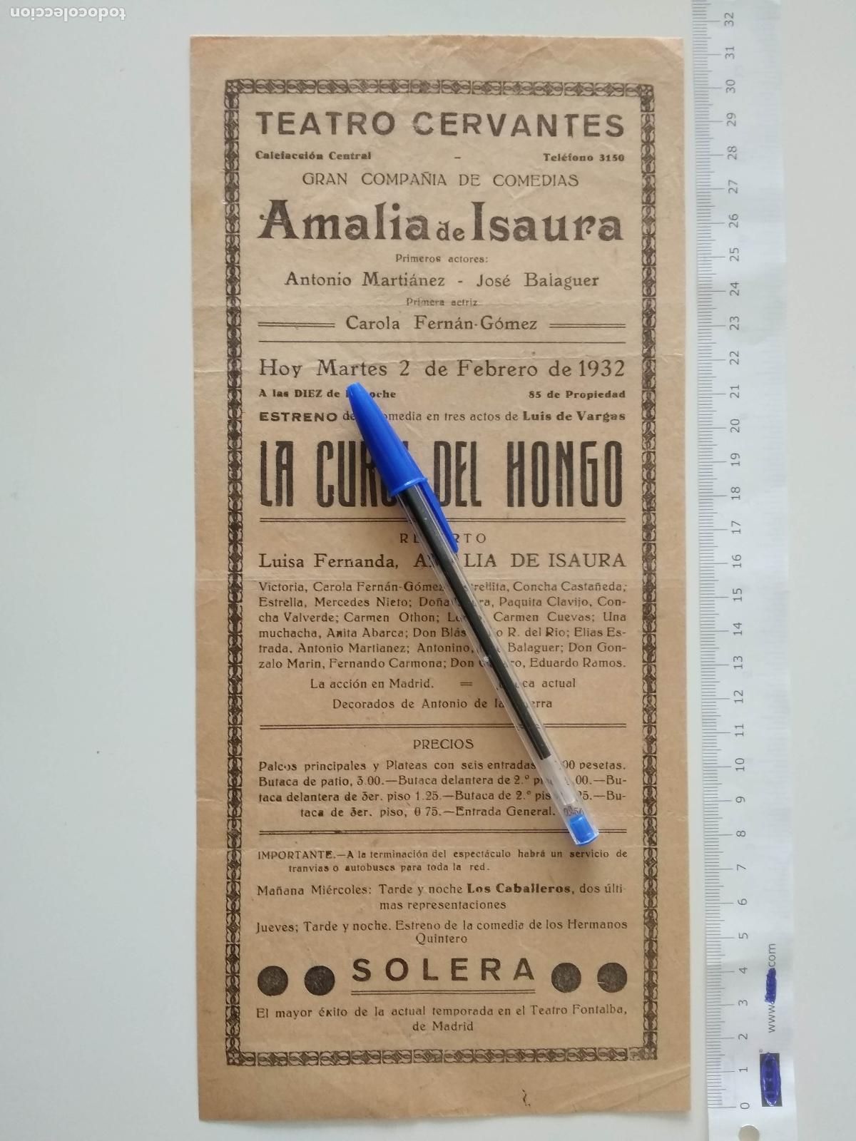 Coleccionismo de carteles: CARTEL TEATRO CERVANTES DE MALAGA 1932 COMPA&Ntilde;IA AMALIA ISAURA CAROLA FERNAN GOMEZ JOSE BALAGUER