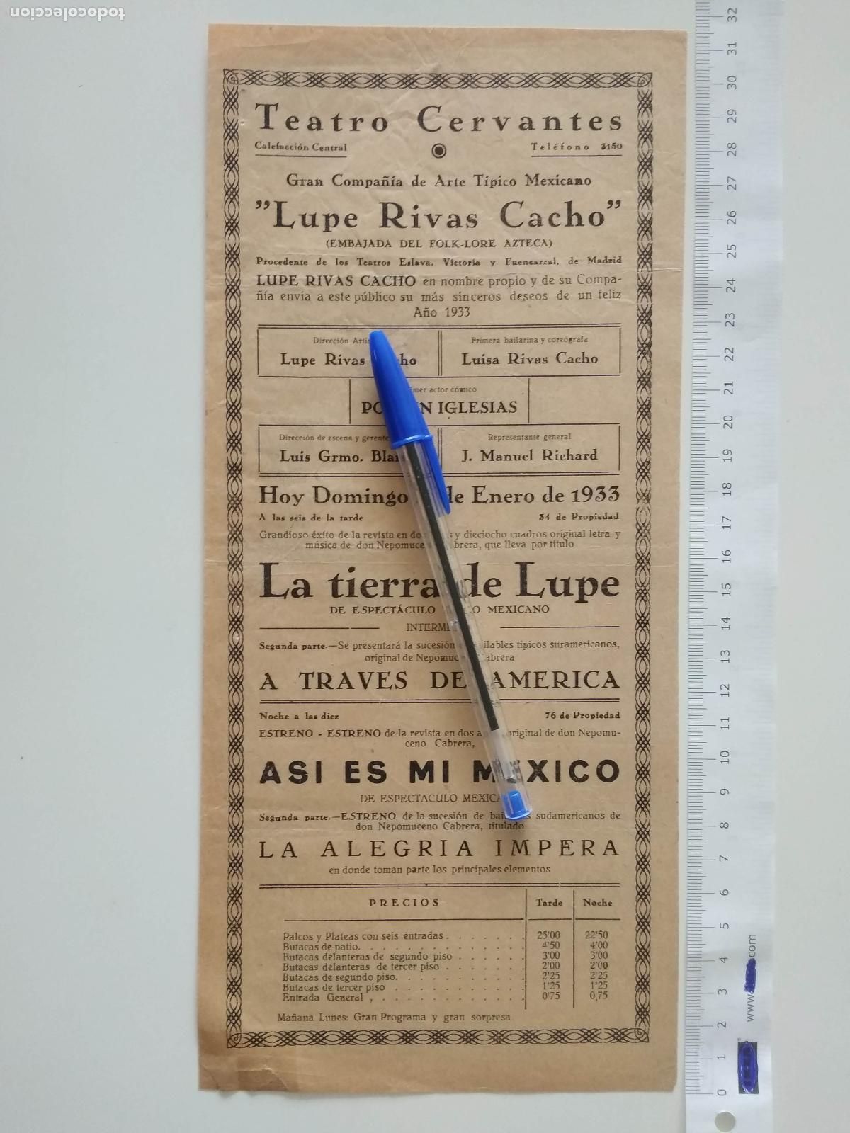 Coleccionismo de carteles: CARTEL TEATRO CERVANTES DE MALAGA 1933 COMPA&Ntilde;IA LUPE Y LUISA RIVAS CACHO ASI ES MI MEXICO