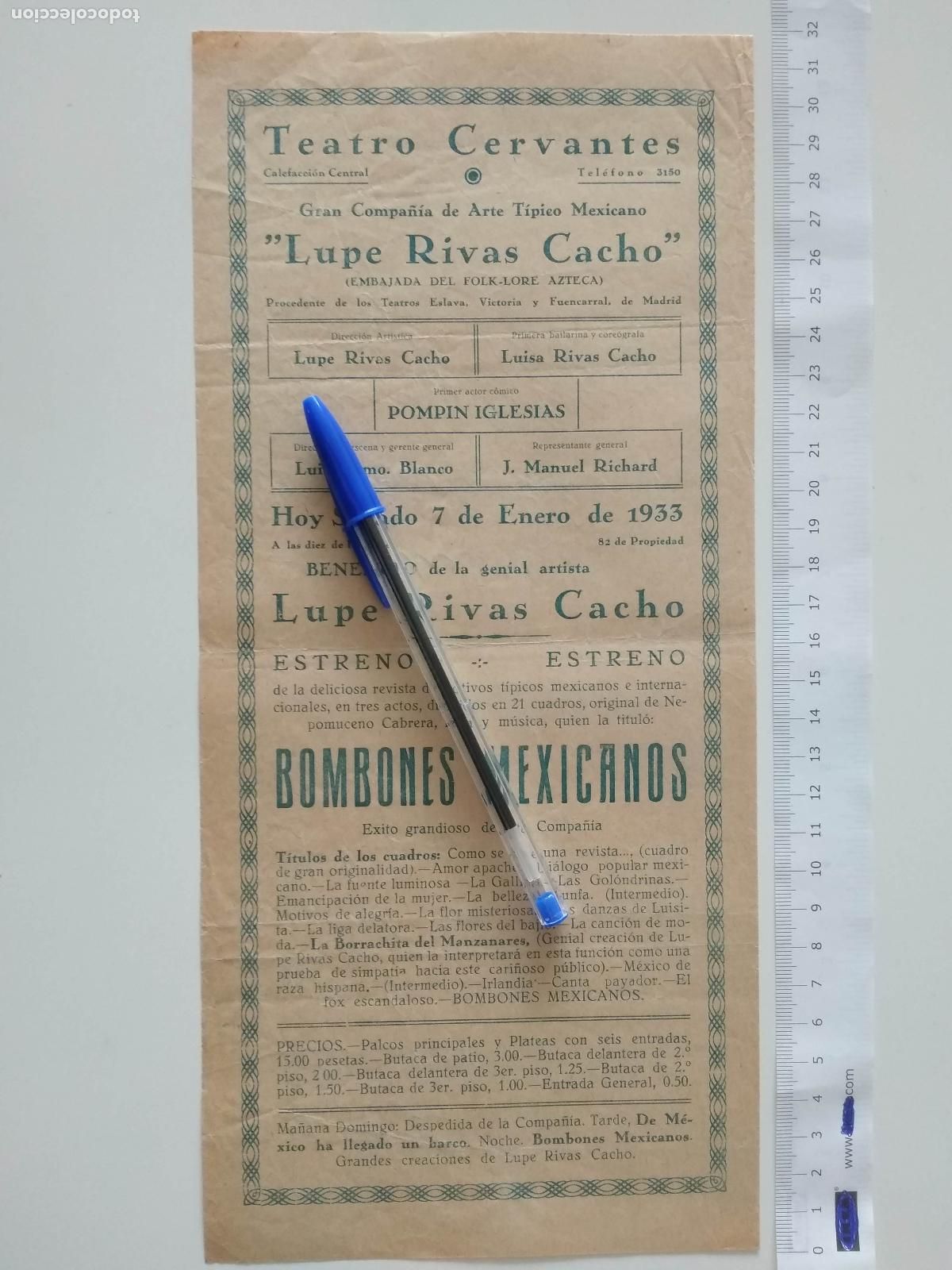 Coleccionismo de carteles: CARTEL TEATRO CERVANTES DE MALAGA 1933 COMPA&Ntilde;IA LUPE Y LUISA RIVAS CACHO POMPIN IGLESIAS