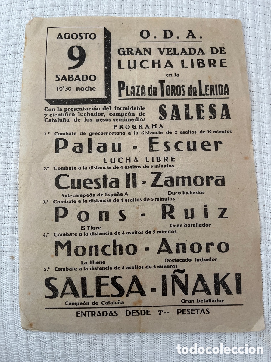 Coleccionismo de carteles: Cartel Propaganda Gran Velada De Lucha Libre