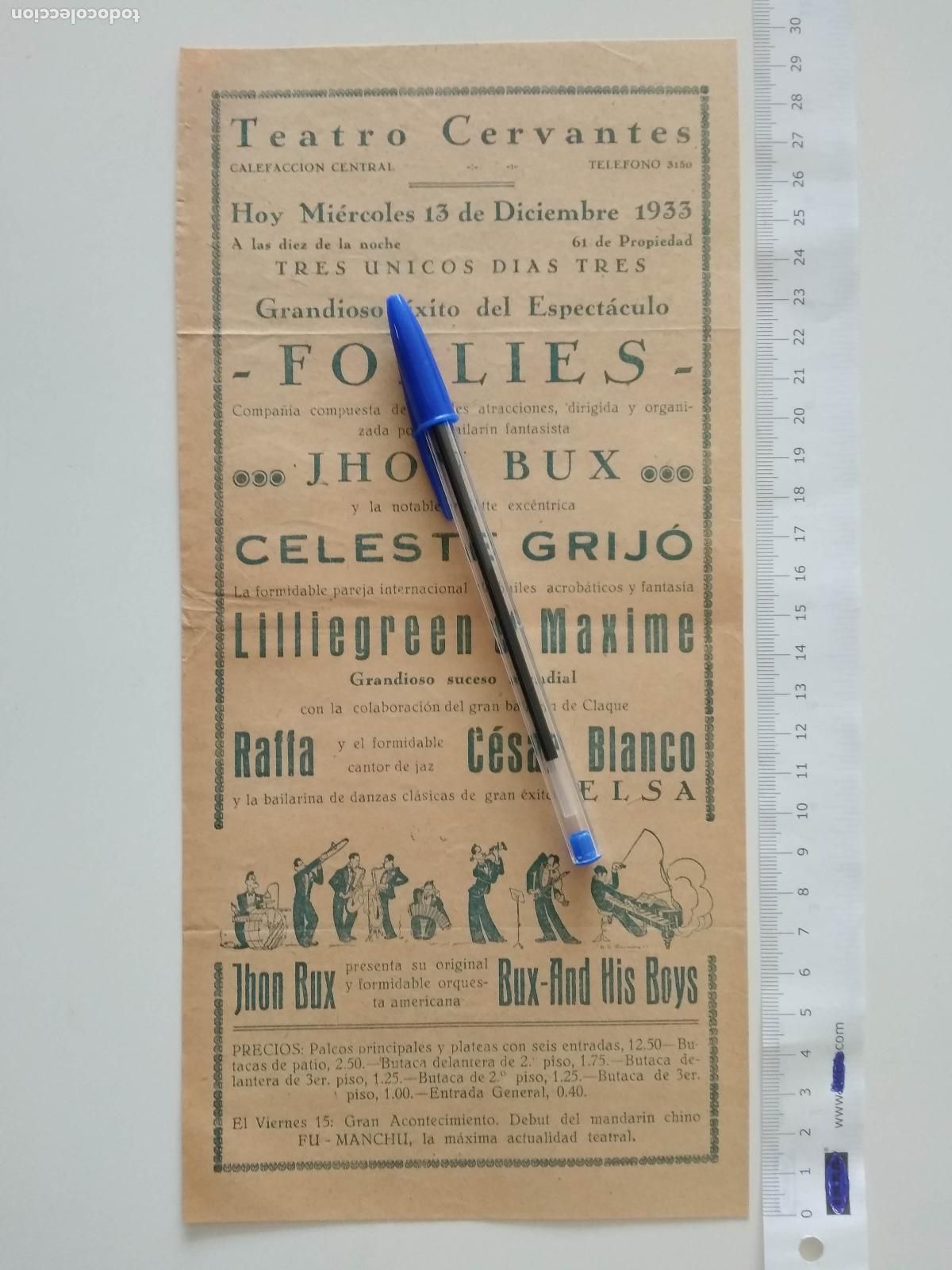 Coleccionismo de carteles: CARTEL TEATRO CERVANTES DE MALAGA 1933 FOLLIES CELESTE GRIJO JHON BUX LILLIEGREEN & MAXIME RAFFA