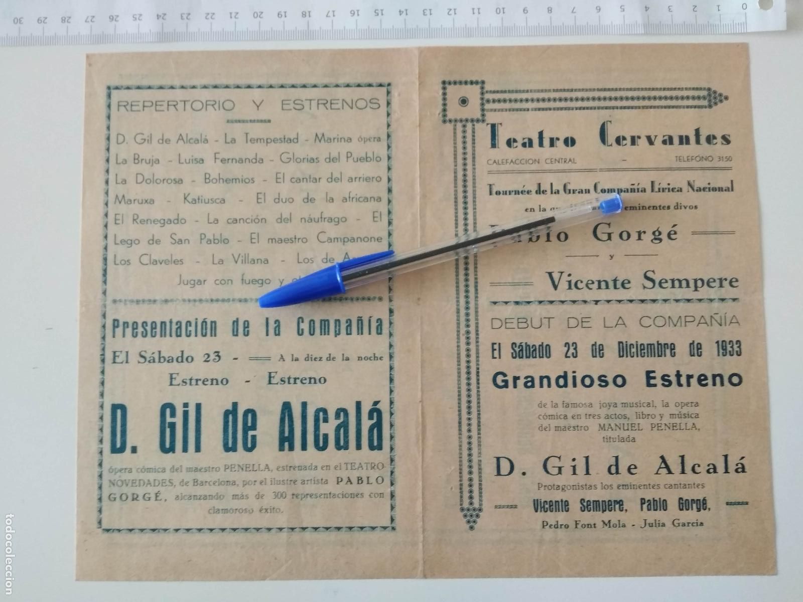 Coleccionismo de carteles: CARTEL TEATRO CERVANTES DE MALAGA 1933 COMPA&Ntilde;IA PABLO GORGE VICENTE SEMPERE GIL DE ALCALA FONT MOLA