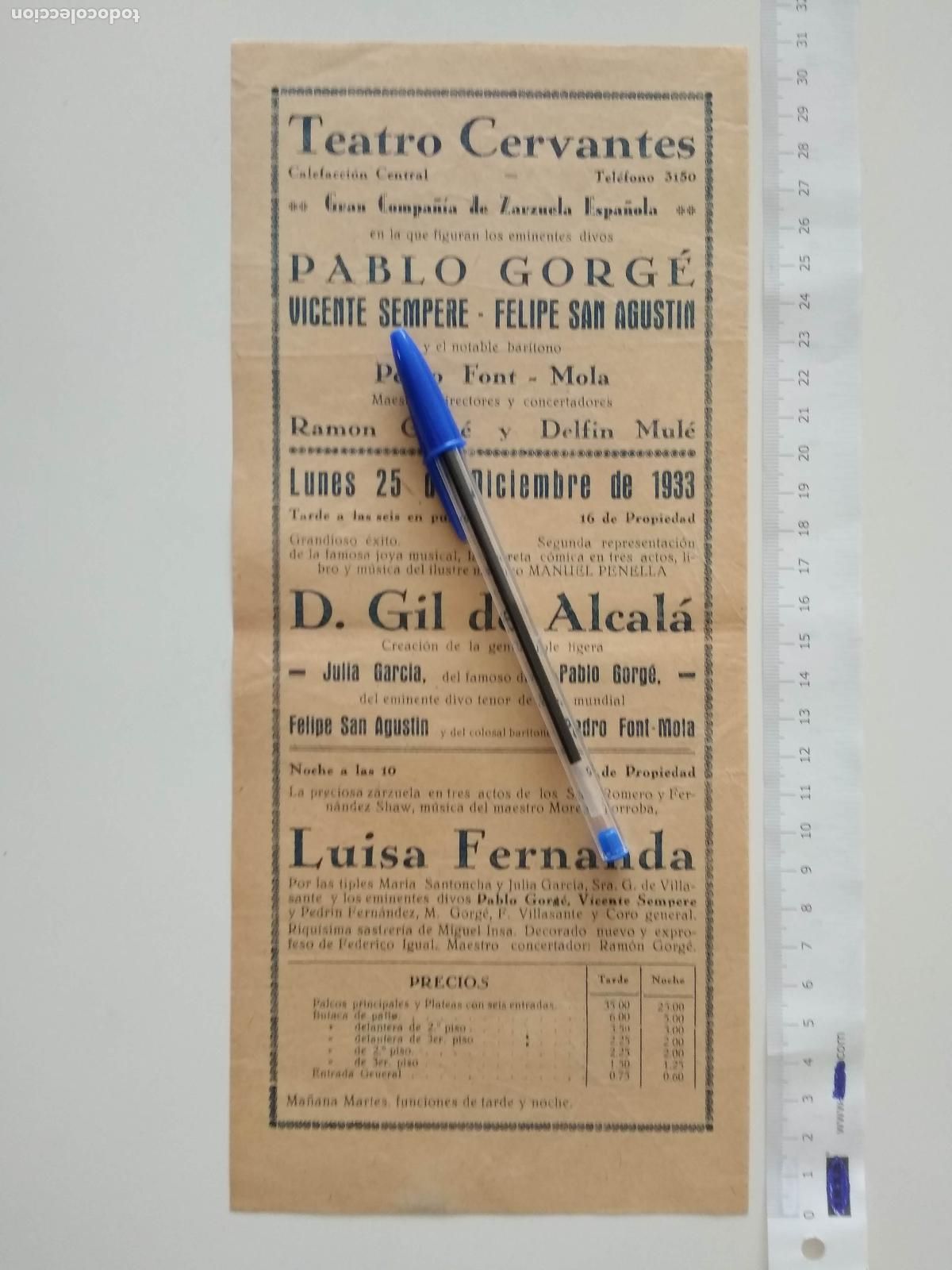 Coleccionismo de carteles: CARTEL TEATRO CERVANTES DE MALAGA 1933 COMPA&Ntilde;IA PABLO GORGE VICENTE SEMPERE GIL DE ALCALA FONT MOLA