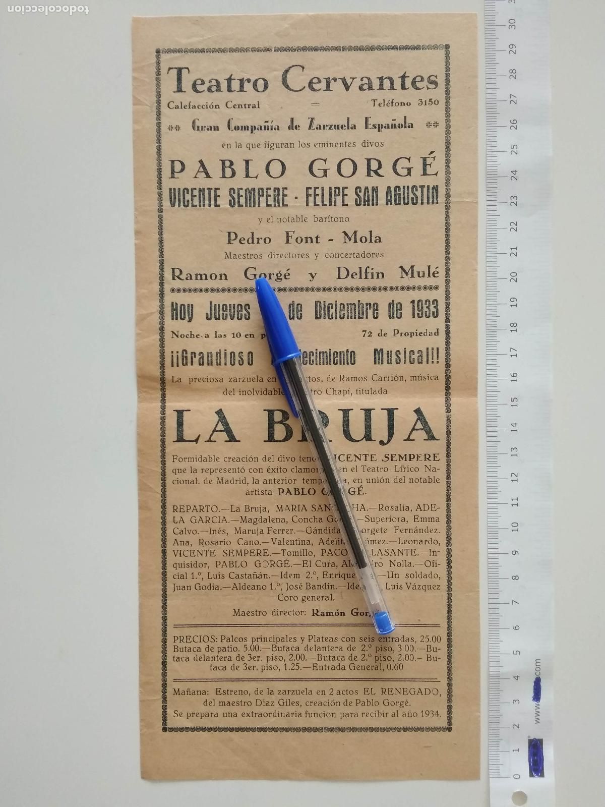 Coleccionismo de carteles: CARTEL TEATRO CERVANTES DE MALAGA 1933 COMPA&Ntilde;IA PABLO GORGE VICENTE SEMPERE GIL DE ALCALA FONT MOLA