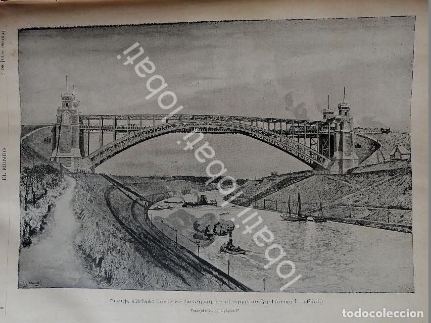 Colecionismo de cartazes: CARTEL ANTIGUO ORIGINAL DE NUEVO PUENTE ELEVADO LEVENSAU EN EL CANAL DE KIEL 1895 ALEMANIA