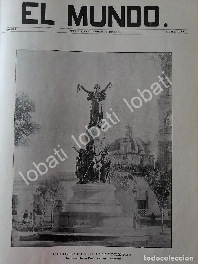 Colecionismo de cartazes: CARTEL ANTIGUO ORIGINAL DE NOTICIA Y PORTADA ANTIGUA 1898 INAUGURAN ANGEL DE LA INDEPENDENCIA EN PUE