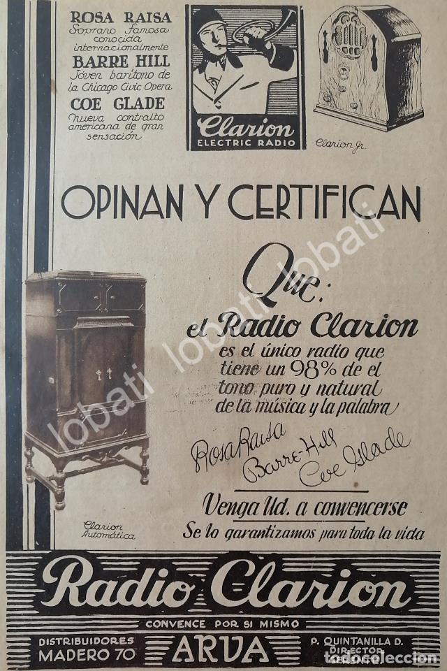 Poster collecting: CARTEL ANTIGUO ORIGINAL DE RADIOS CLARION 1932 /382 SUPER RARO 10++