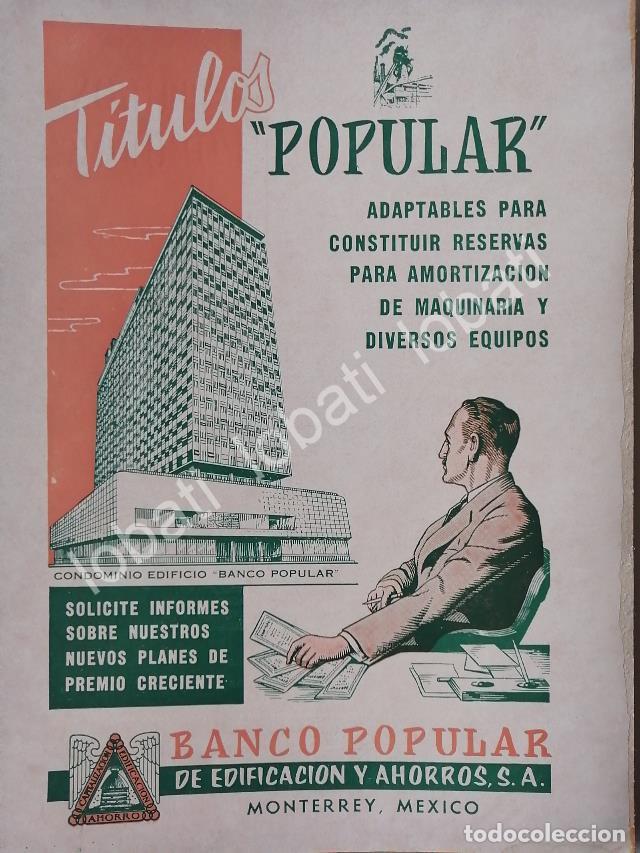 Poster collecting: CARTEL ANTIGUO ORIGINAL DE BANCO POPULAR Y NUEVO EDIFICIO ACERO 1960 /744 MONTERREY