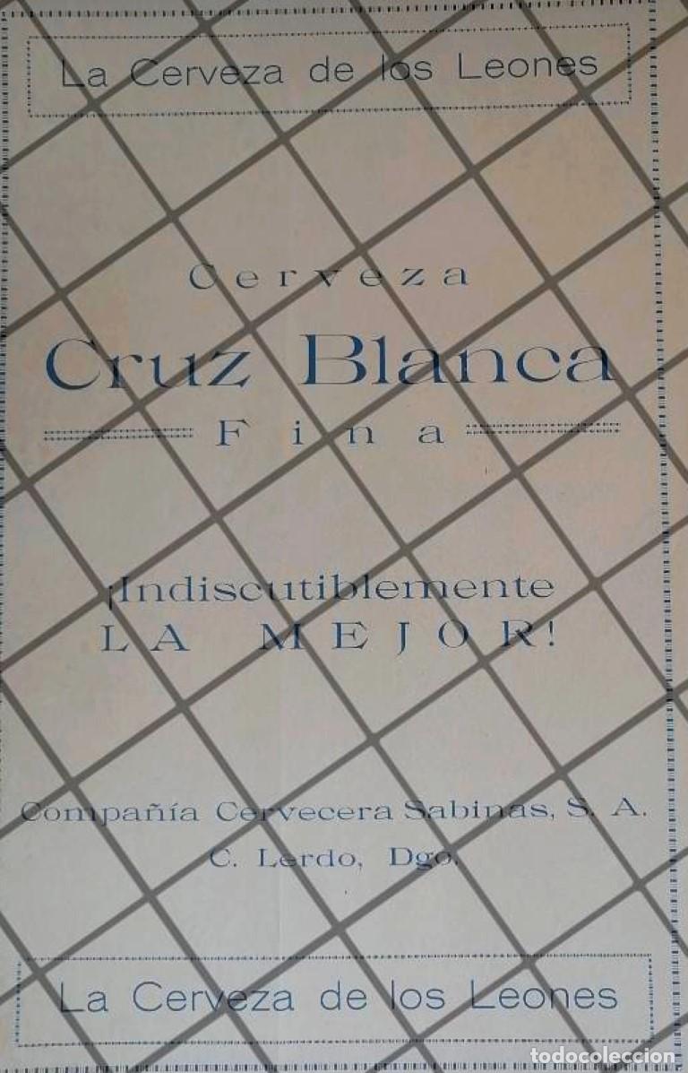 Sammeln von Plakaten: CARTEL PUBLICITARIO RETRO CERVEZA CRUZ BLANCA 1945 LEONES